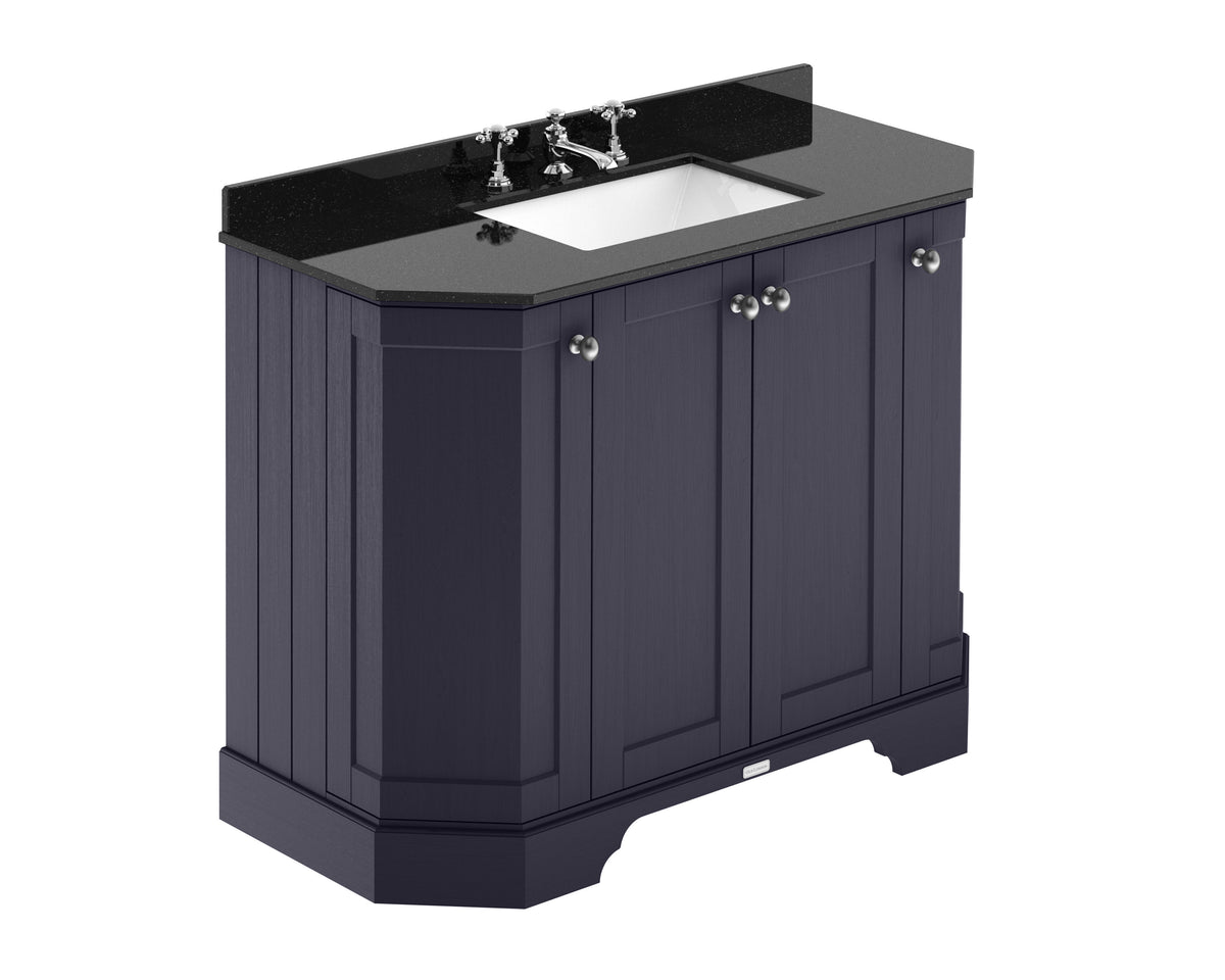 Old London 1000mm 4 Door Floor Standing Angled Vanity Unit With 3 Tap Holes Marble Basin