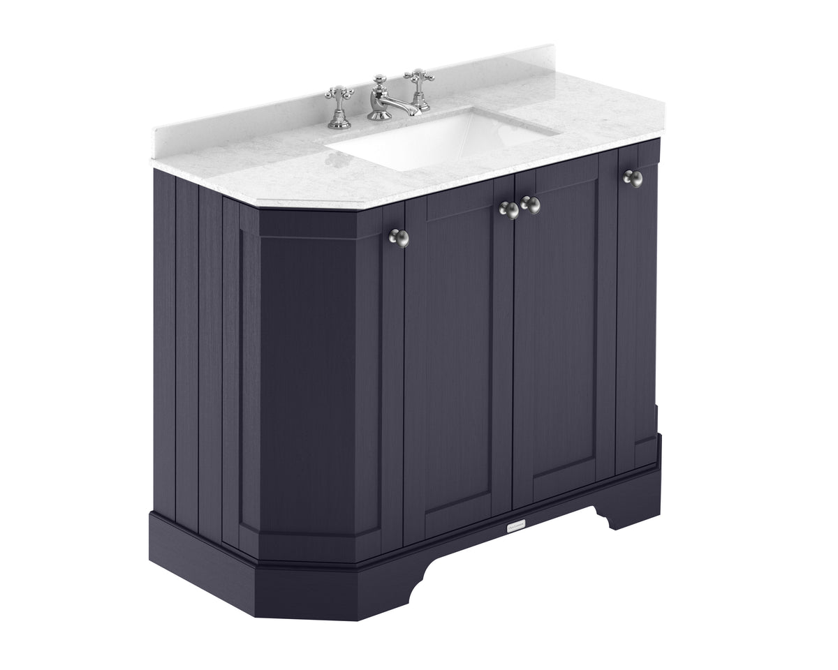 Old London 1000mm 4 Door Floor Standing Angled Vanity Unit With 3 Tap Holes Marble Basin