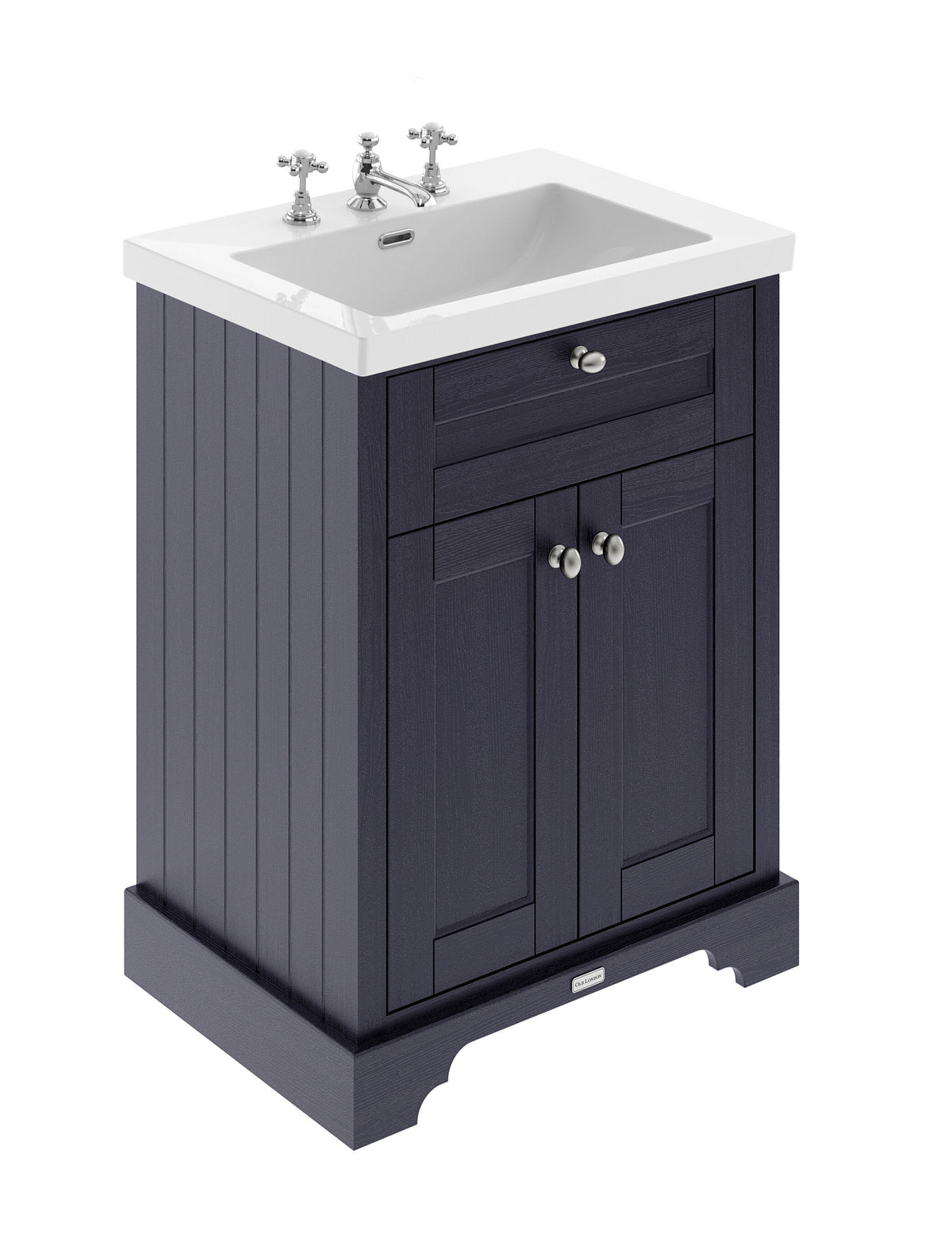 Old London 600mm 2 Door Floor Standing Vanity Unit With 3 Tap Holes Fireclay Basin