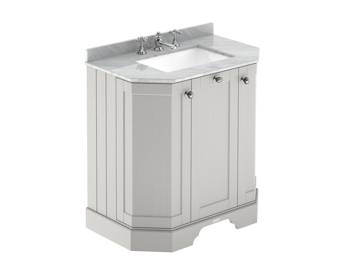 Old London 750mm 3 Door Floor Standing Angled Vanity Unit With 3 Tap Holes Marble Basin