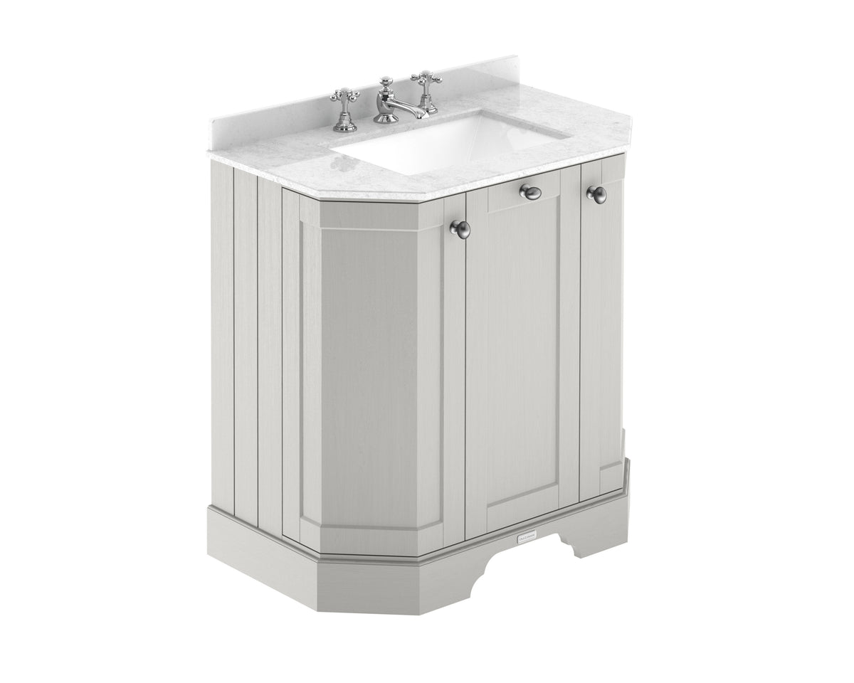 Old London 750mm 3 Door Floor Standing Angled Vanity Unit With 3 Tap Holes Marble Basin