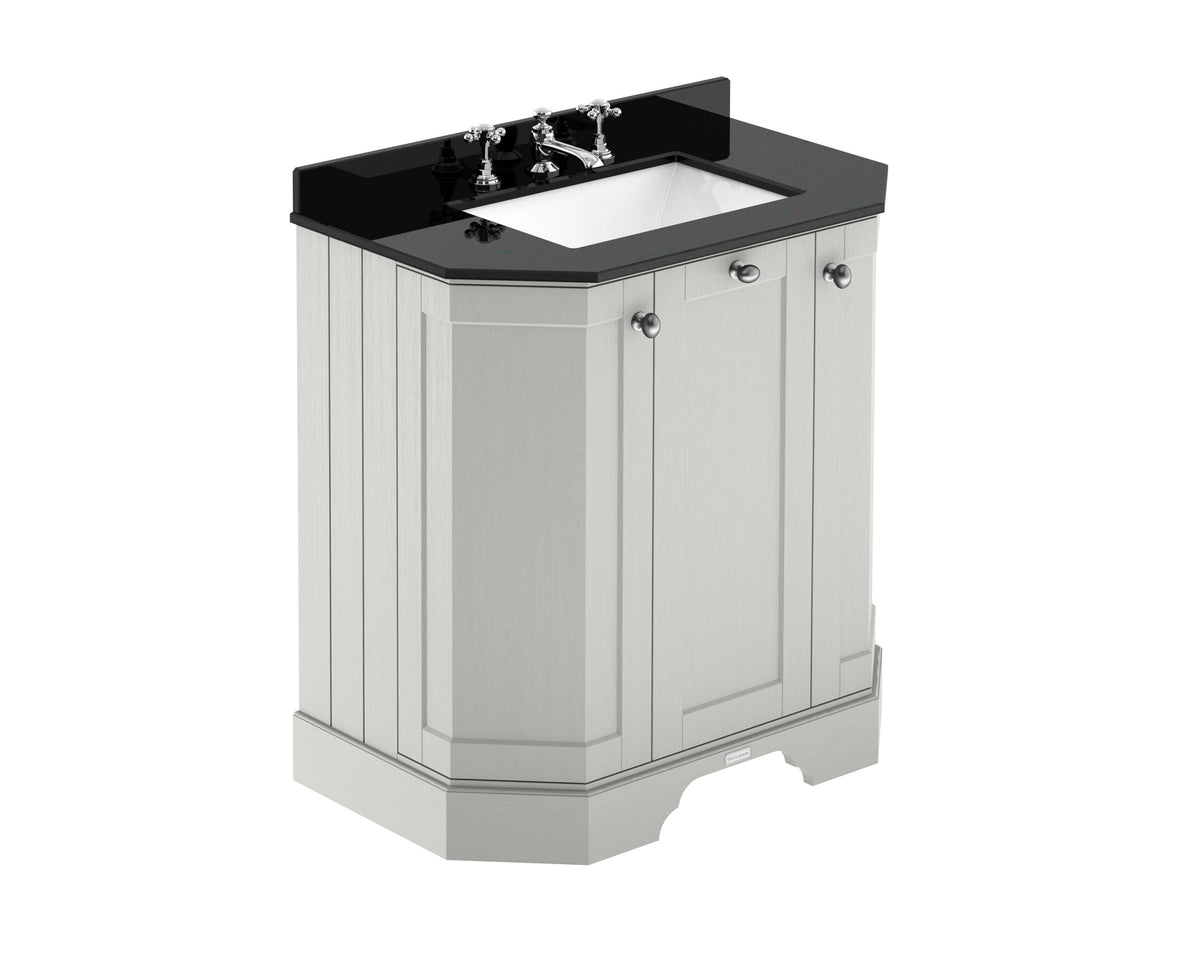 Old London 750mm 3 Door Floor Standing Angled Vanity Unit With 3 Tap Holes Marble Basin