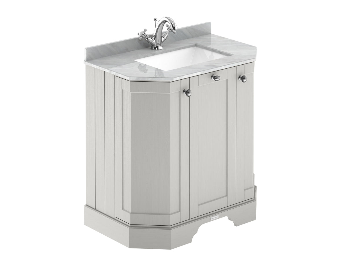 Old London 750mm 3 Door Floor Standing Angled Vanity Unit With 1 Tap Hole Marble Basin