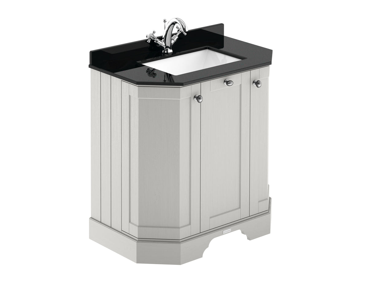 Old London 750mm 3 Door Floor Standing Angled Vanity Unit With 1 Tap Hole Marble Basin