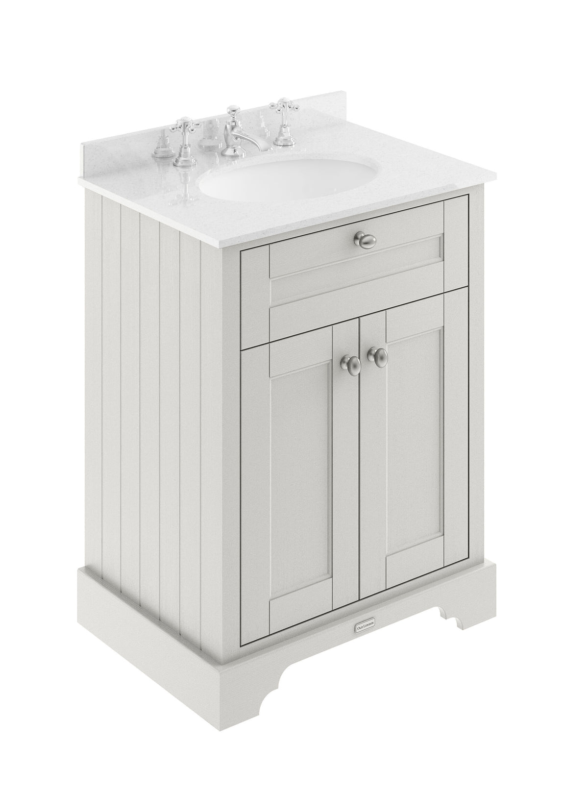 Old London 600mm 2 Door Floor Standing Cabinet With 3 Tap Holes Marble Basin