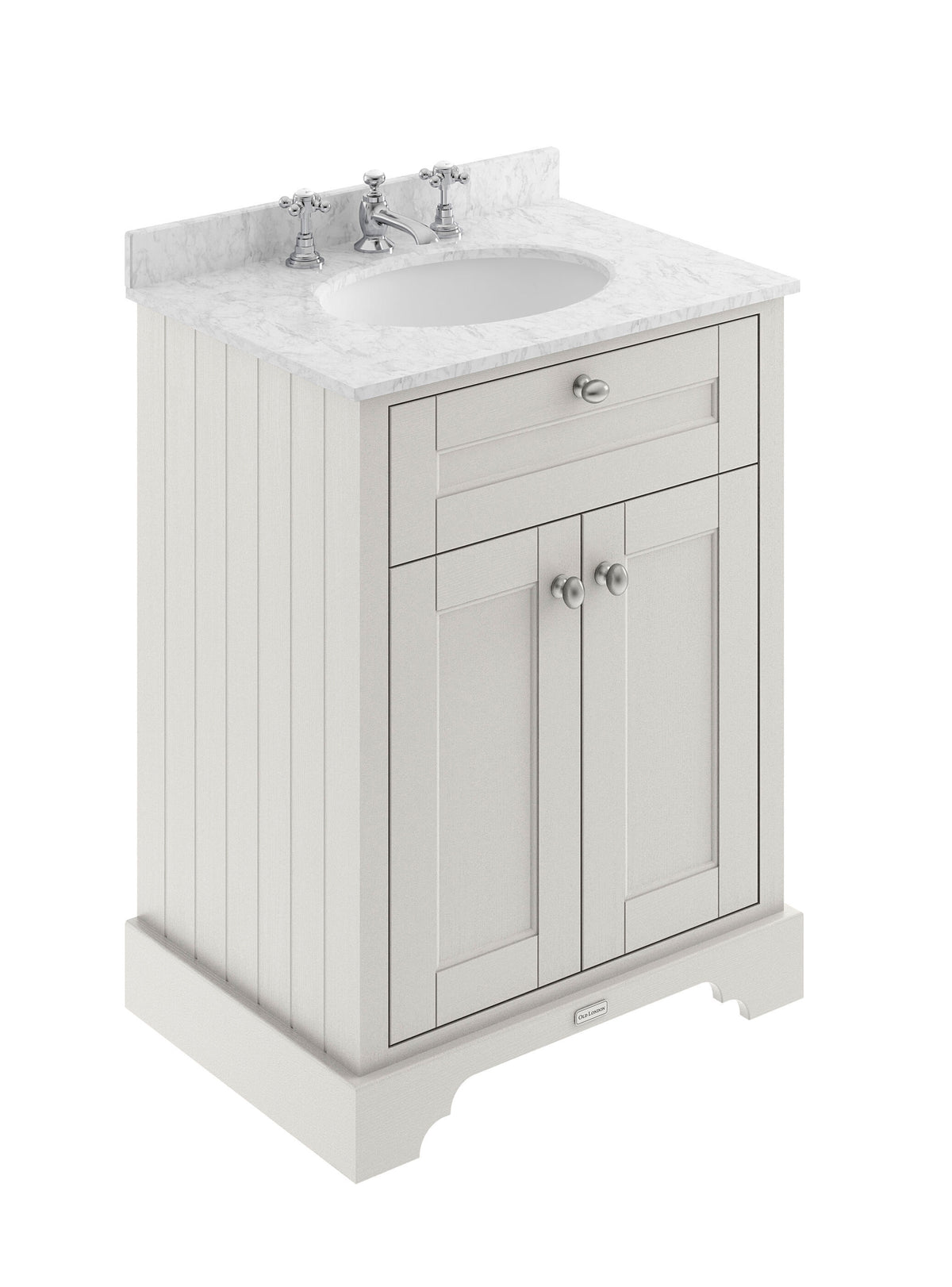 Old London 600mm 2 Door Floor Standing Cabinet With 3 Tap Holes Marble Basin