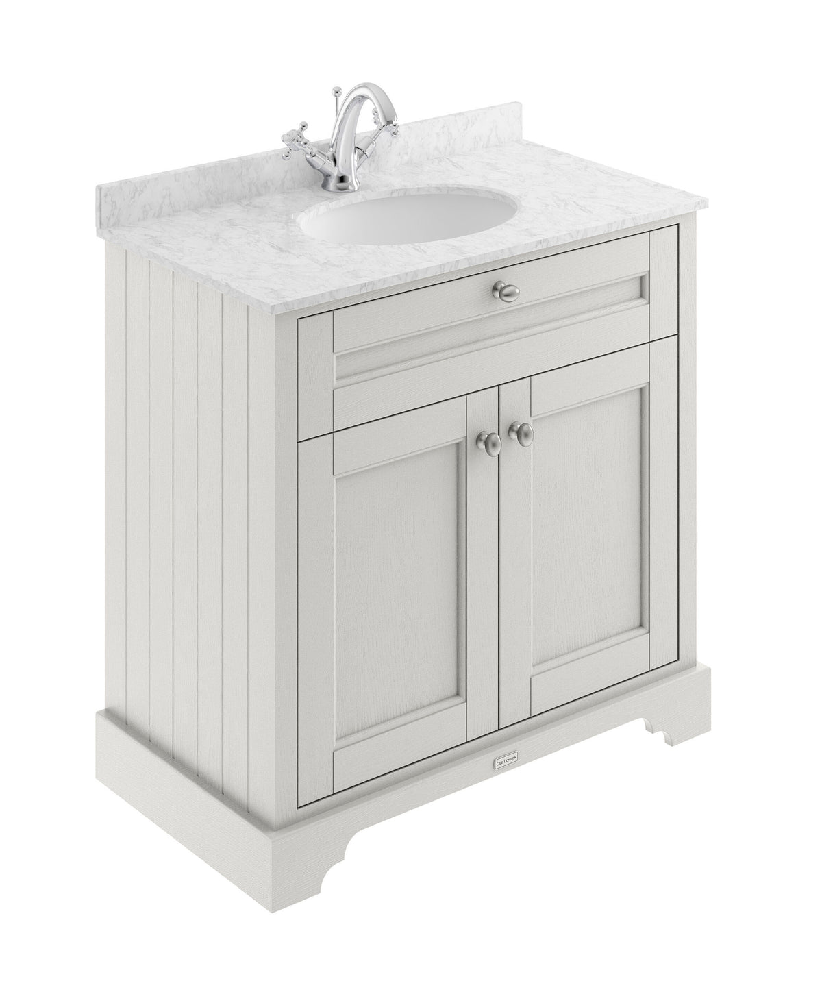 Old London 800mm 2 Door Floor Standing Cabinet With 1 Tap Hole Marble Basin