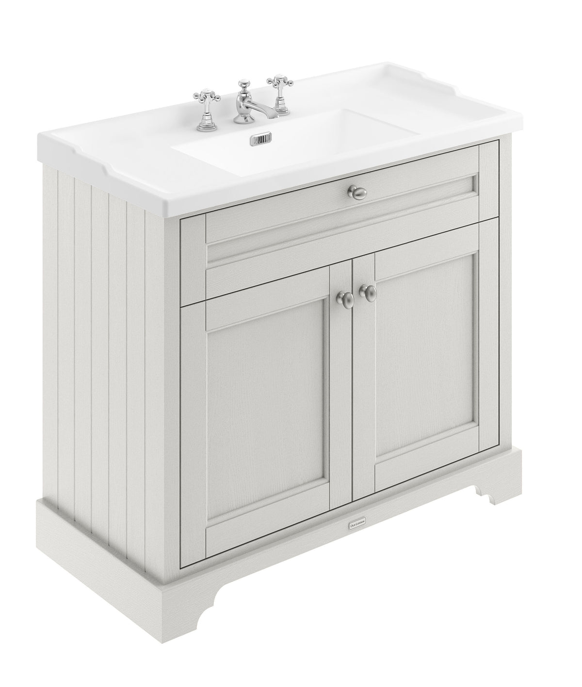 Old London 1000mm 2 Door Floor Standing Cabinet With 3 Tap Holes Basin