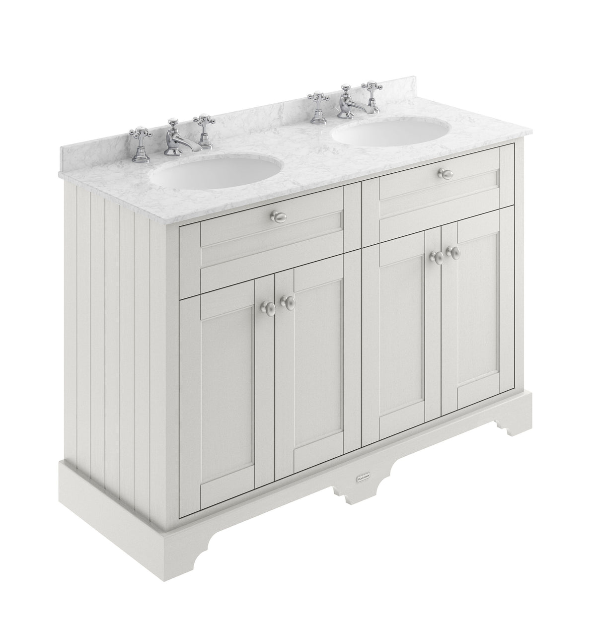 Old London 1200mm 4 Door Floor Standing Cabinet With 3 Tap Holes Twin Grey Marble Basin