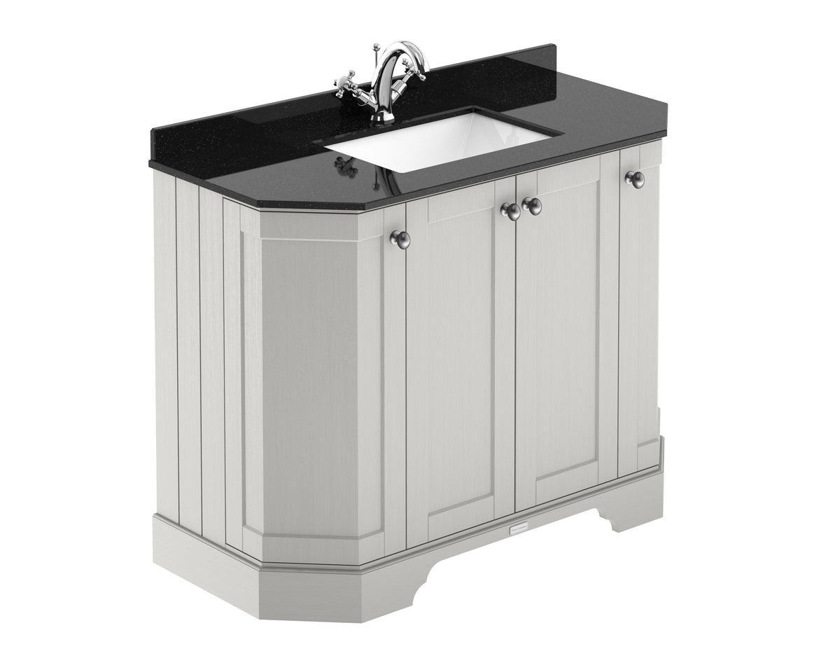 Old London 1000mm 4 Door Floor Standing Angled Vanity Unit With 1 Tap Hole Marble Basin