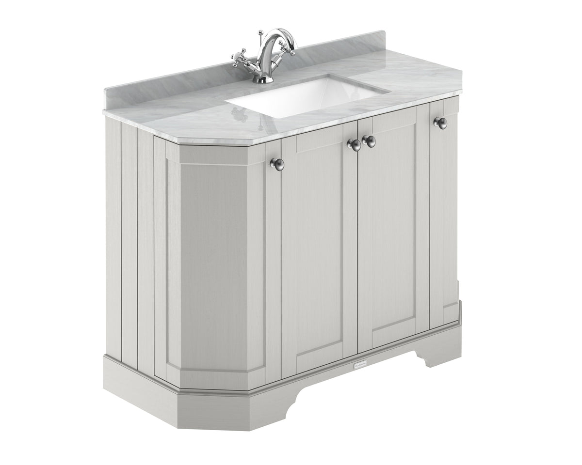 Old London 1000mm 4 Door Floor Standing Angled Vanity Unit With 1 Tap Hole Marble Basin