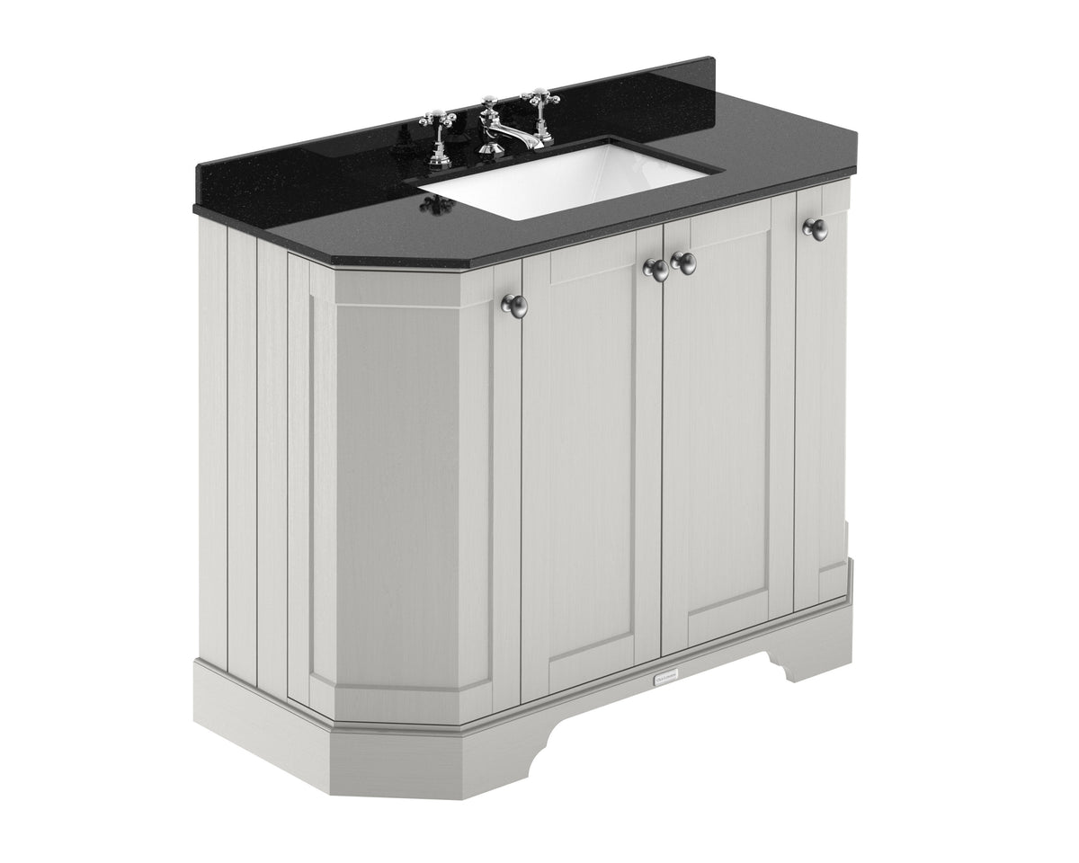 Old London 1000mm 4 Door Floor Standing Angled Vanity Unit With 3 Tap Holes Marble Basin