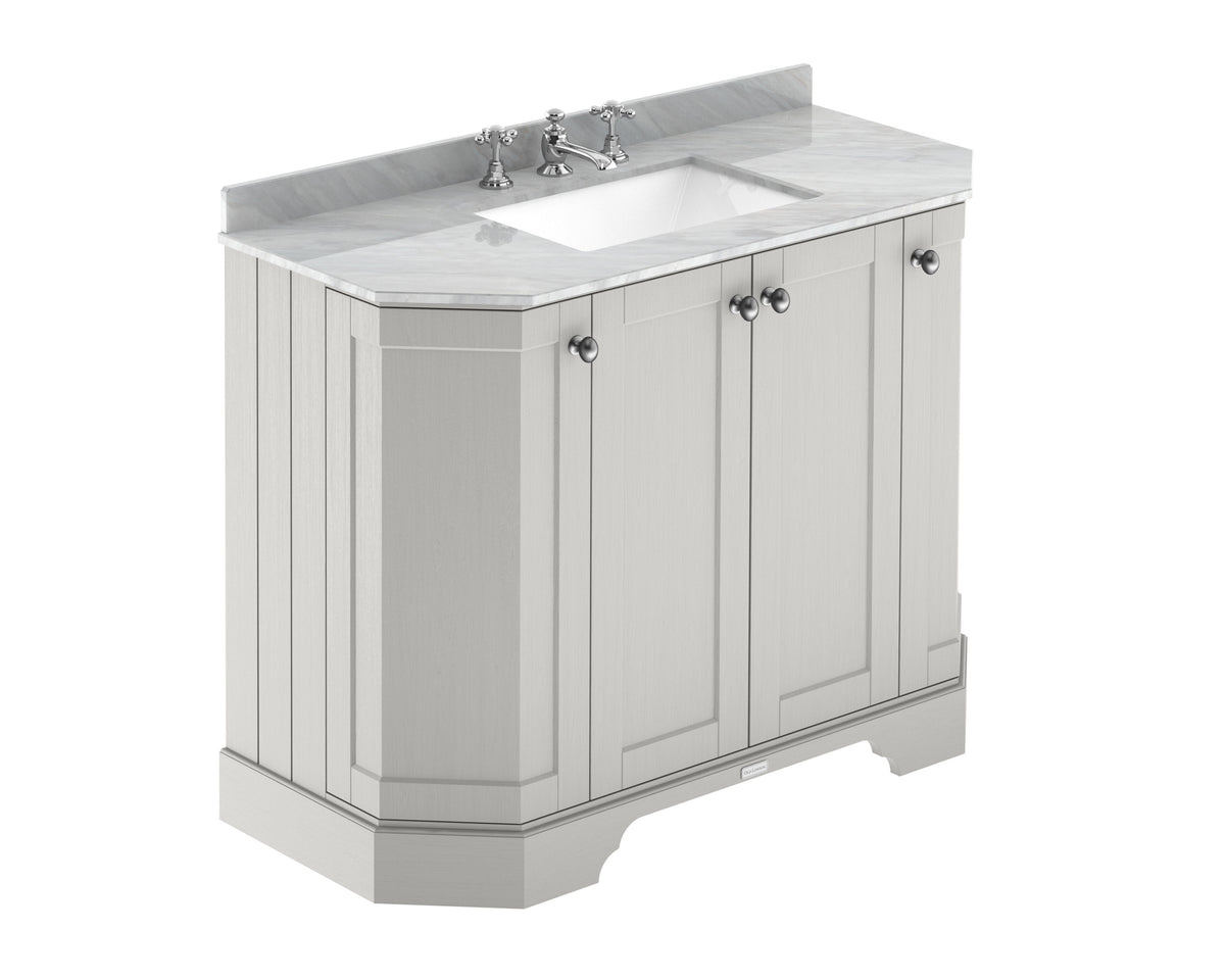 Old London 1000mm 4 Door Floor Standing Angled Vanity Unit With 3 Tap Holes Marble Basin