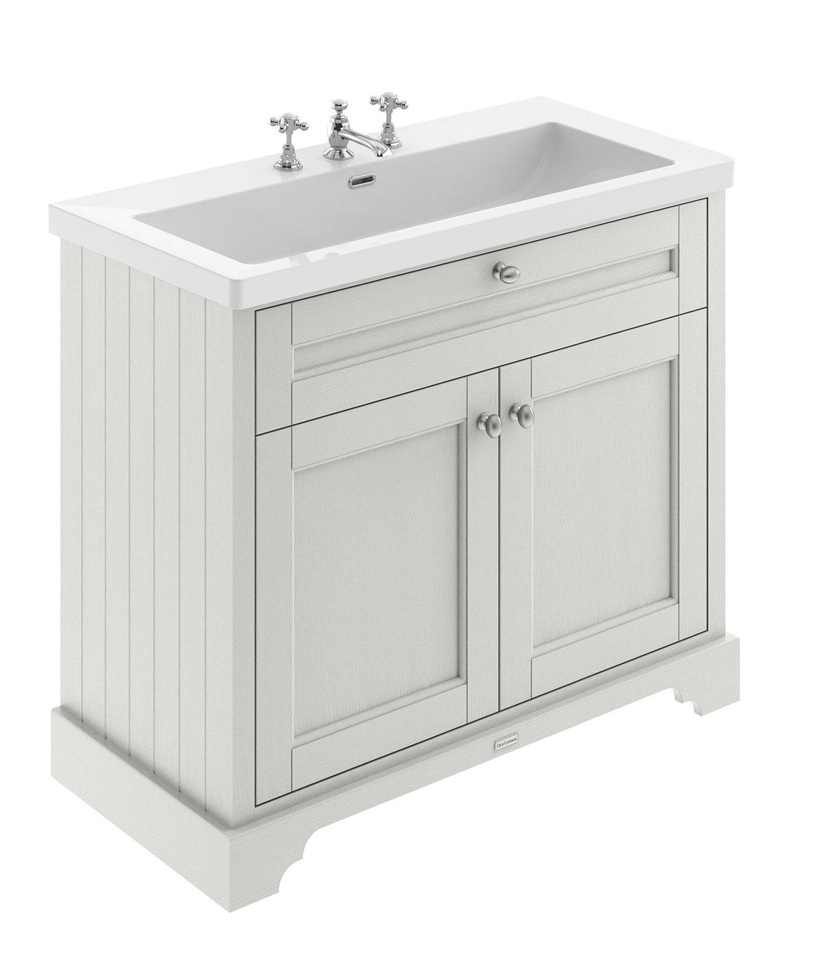Old London 1000mm 2 Door Floor Standing Vanity Unit With 3 Tap Holes Fireclay Basin