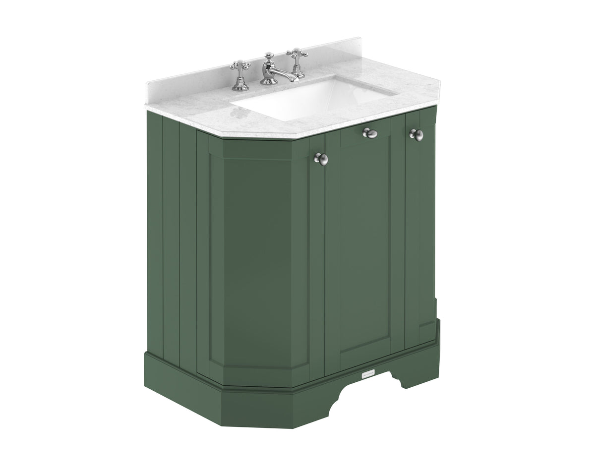 Old London 750mm 3 Door Floor Standing Angled Vanity Unit With 3 Tap Holes Marble Basin