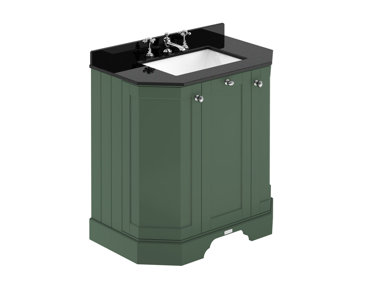 Old London 750mm 3 Door Floor Standing Angled Vanity Unit With 3 Tap Holes Marble Basin