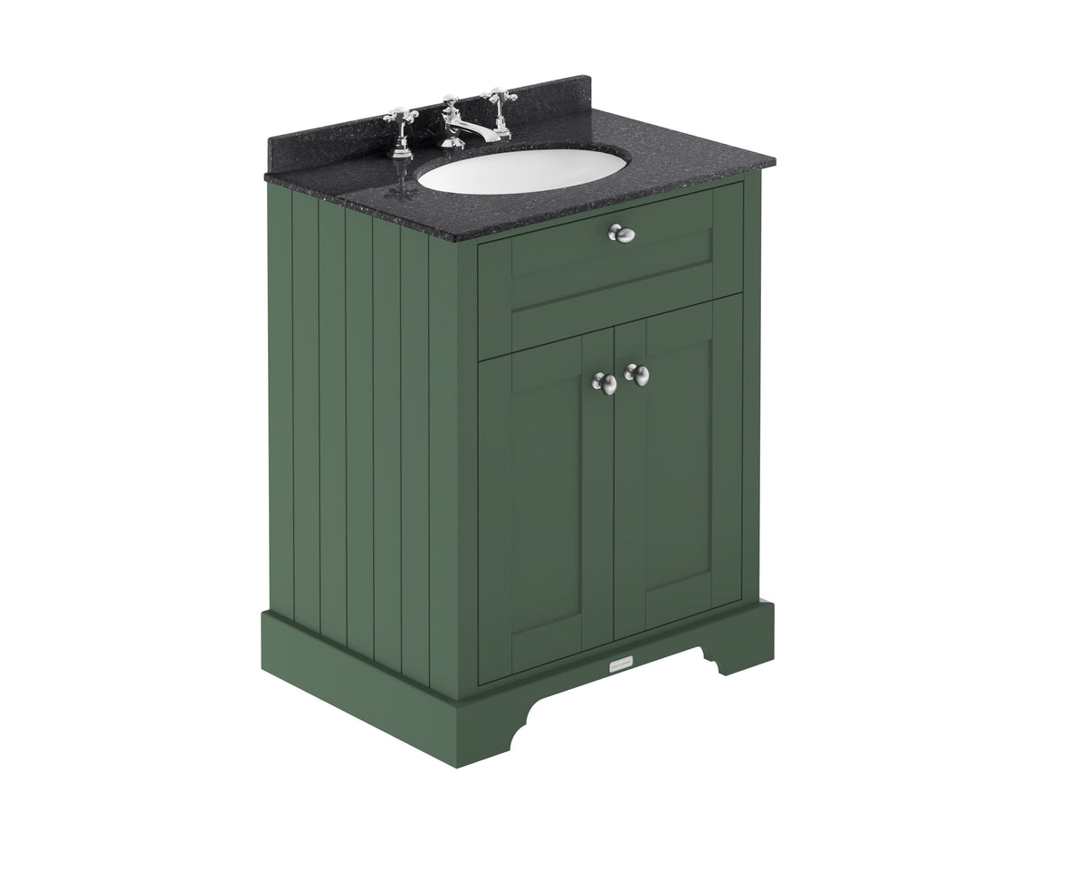 Old London 600mm 2 Door Floor Standing Cabinet With 3 Tap Holes Marble Basin