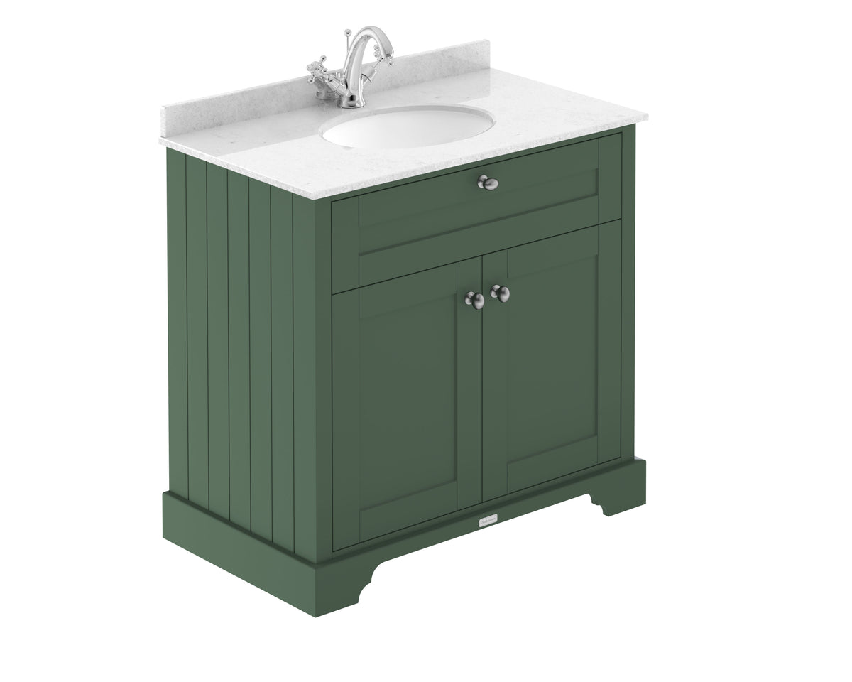 Old London 800mm 2 Door Floor Standing Cabinet With 1 Tap Hole Marble Basin