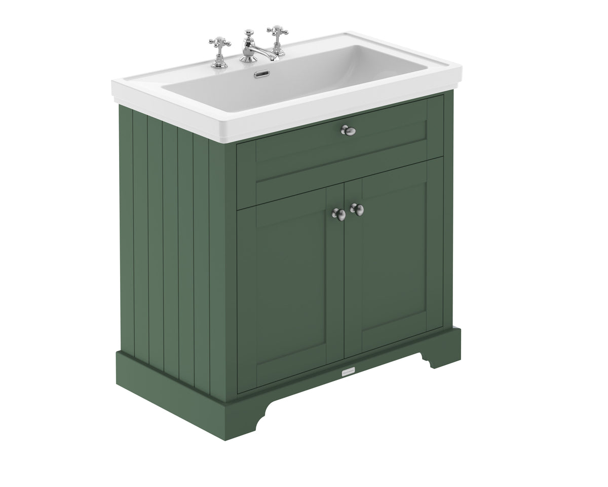 Old London 800mm 2 Door Floor Standing Vanity Unit With 3 Tap Holes Basin