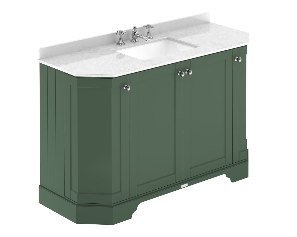 Old London 1200mm 4 Door Floor Standing Angled Vanity Unit With 3 Tap Holes White Marble Basin