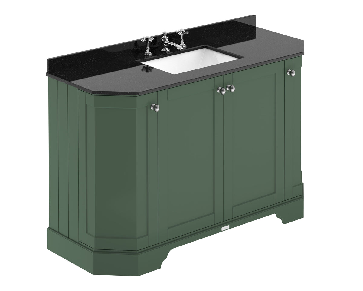 Old London 1200mm 4 Door Floor Standing Angled Vanity Unit With 3 Tap Holes Black Marble Basin