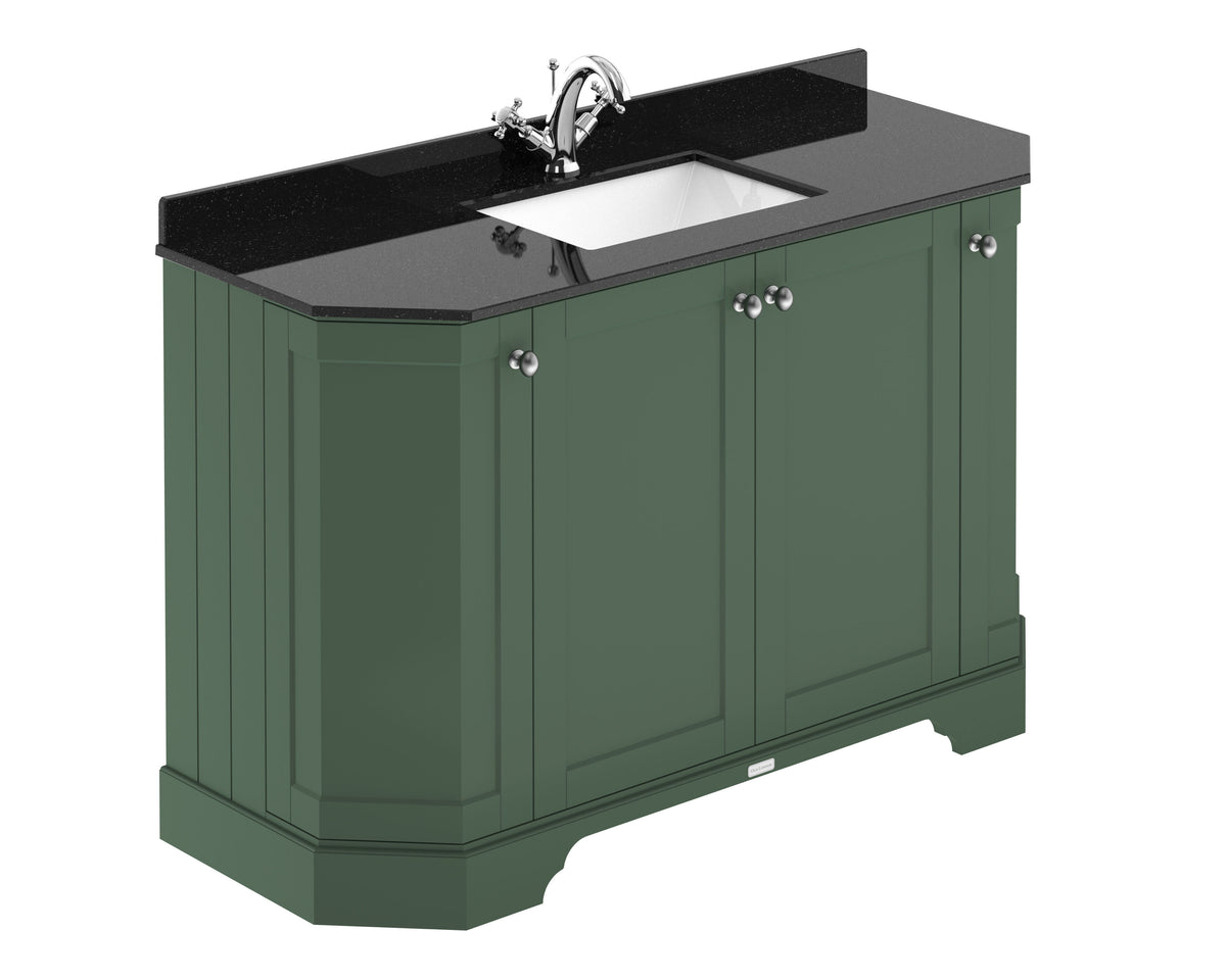 Old London 1200mm 4 Door Floor Standing Angled Vanity Unit With 1 Tap Hole Black Marble Basin