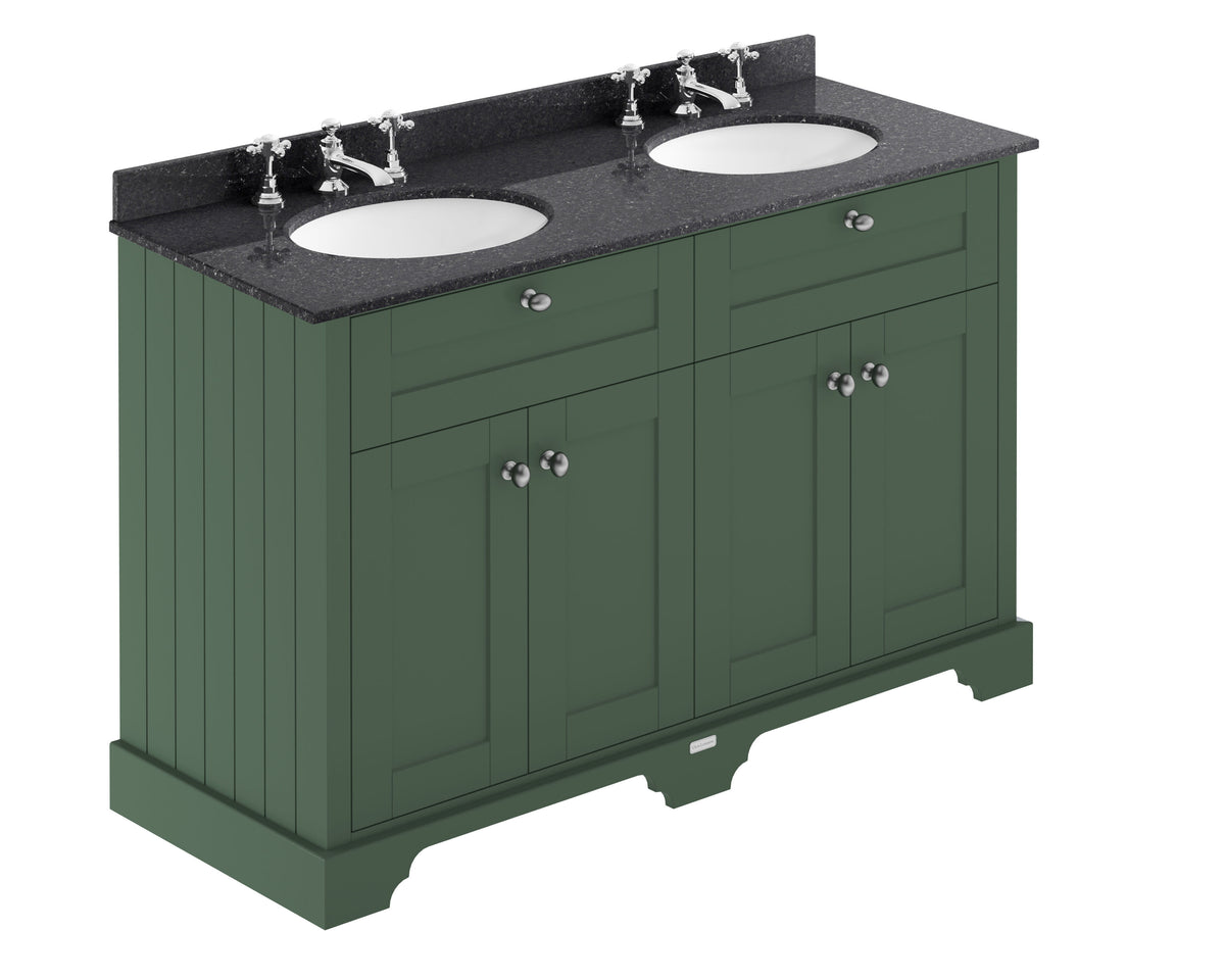 Old London 1200mm 4 Door Floor Standing Cabinet With 6 Tap Holes Twin Black Marble Basin