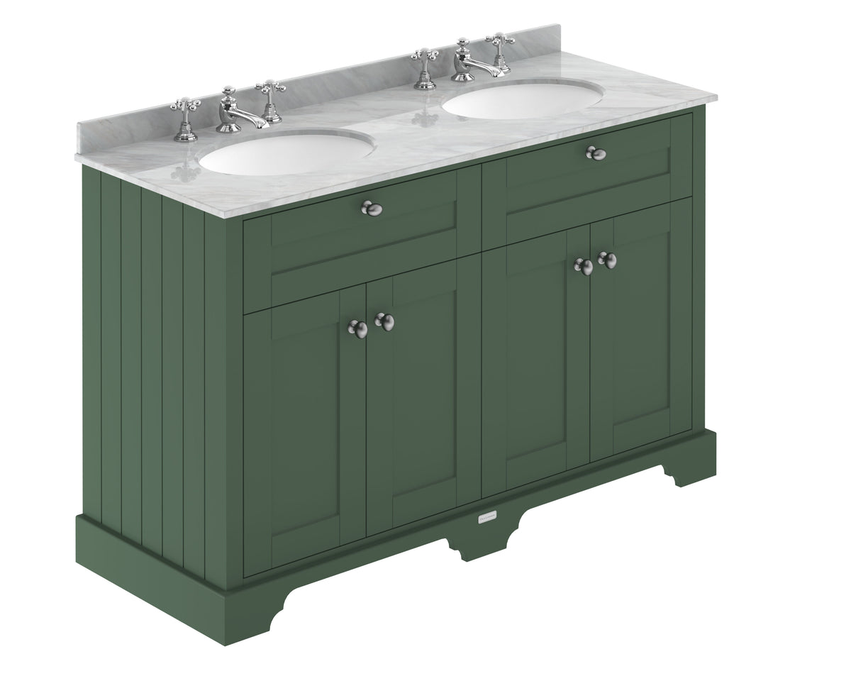 Old London 1200mm 4 Door Floor Standing Cabinet With 3 Tap Holes Twin Grey Marble Basin