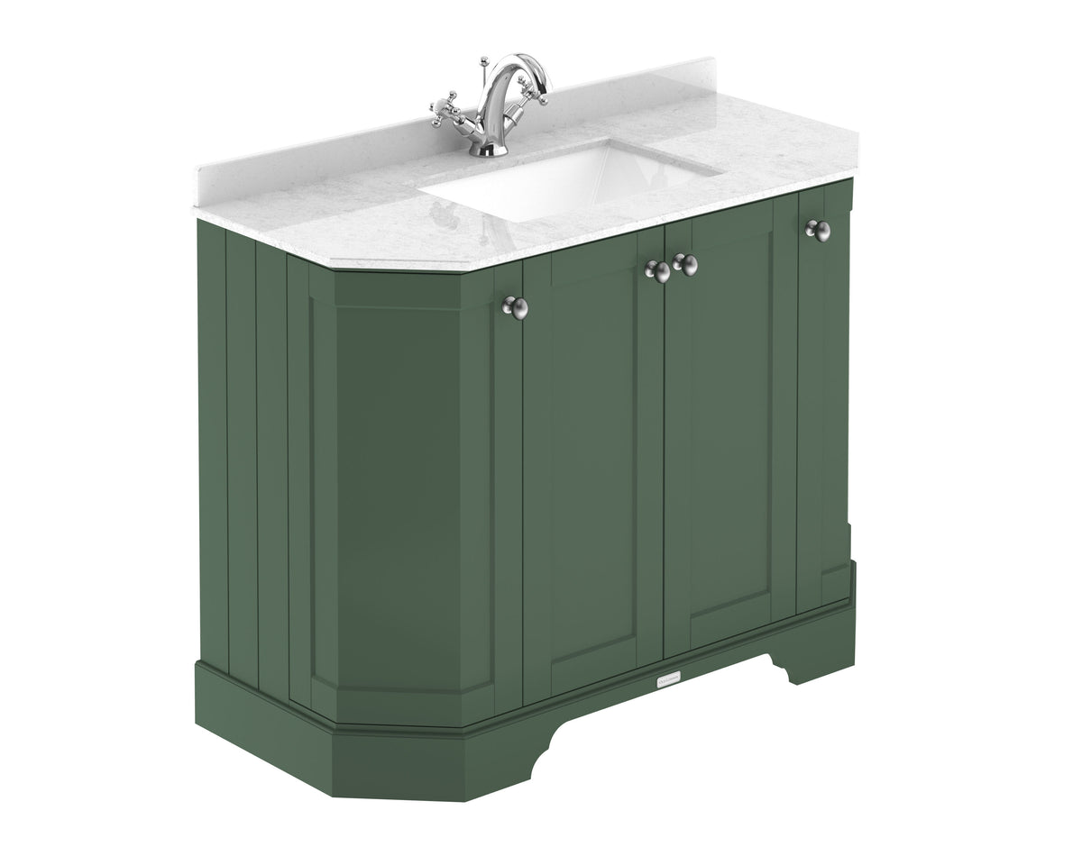 Old London 1000mm 4 Door Floor Standing Angled Vanity Unit With 1 Tap Hole Marble Basin