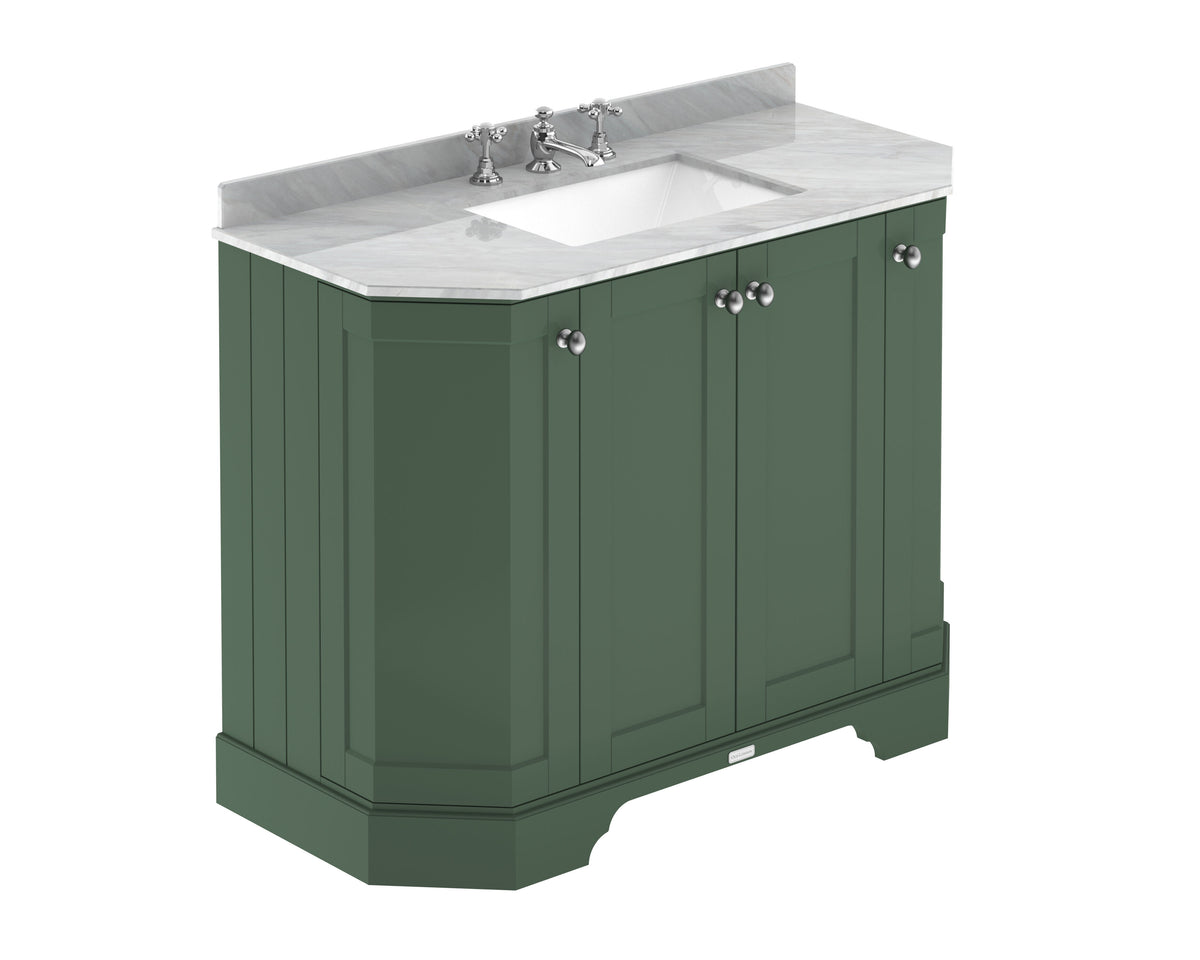 Old London 1000mm 4 Door Floor Standing Angled Vanity Unit With 3 Tap Holes Marble Basin