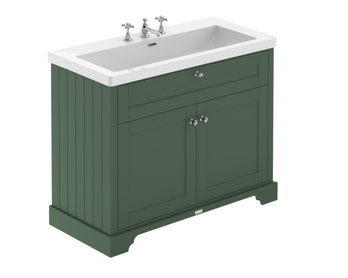 Old London 1000mm 2 Door Floor Standing Vanity Unit With 3 Tap Holes Fireclay Basin