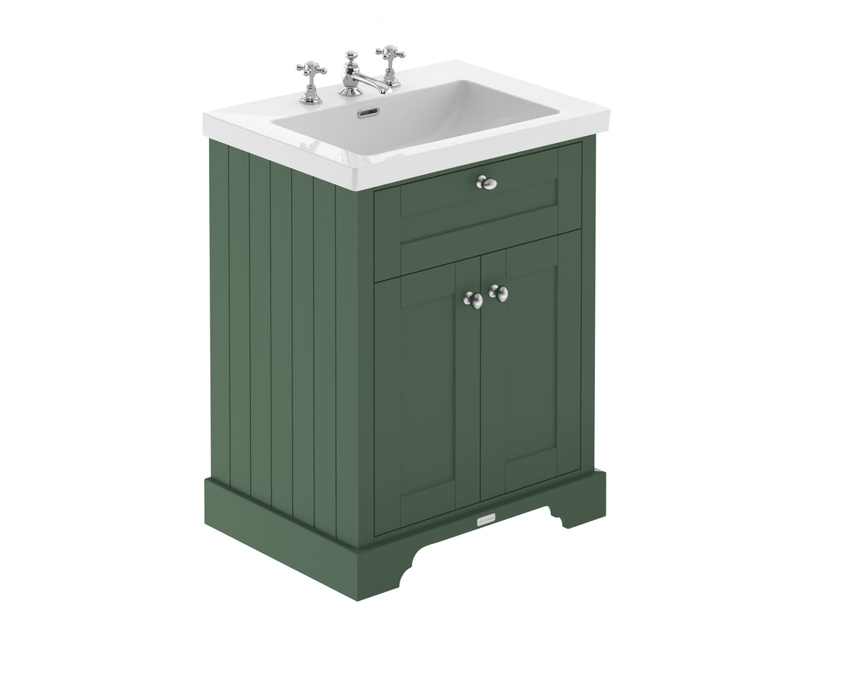 Old London 600mm 2 Door Floor Standing Vanity Unit With 3 Tap Holes Fireclay Basin