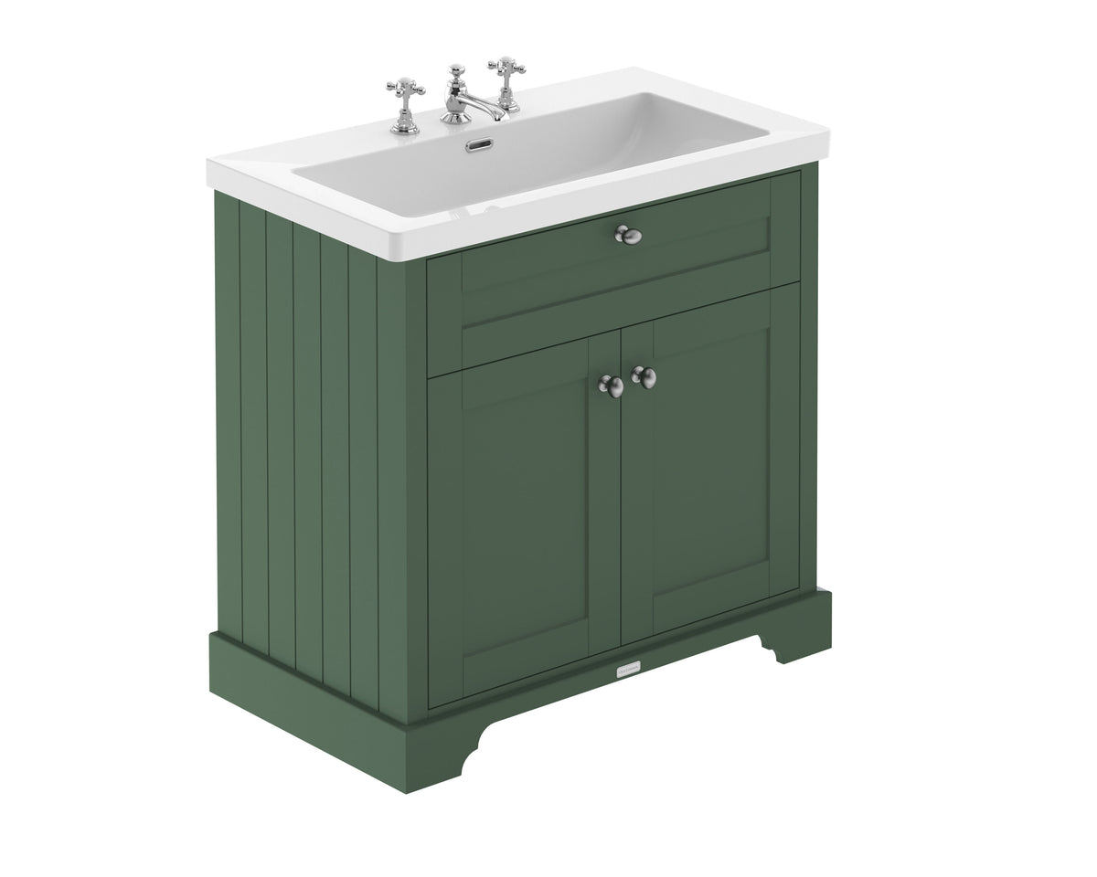 Old London 800mm 2 Door Floor Standing Vanity Unit With 3 Tap Holes Fireclay Basin
