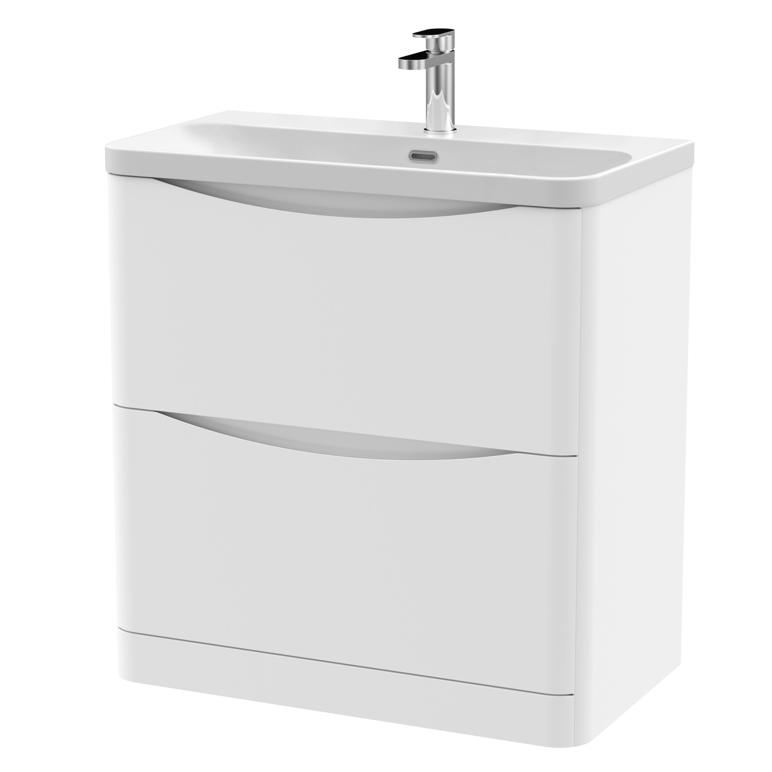 nuie Lunar 800mm Satin White 2 Drawer Floor Standing Vanity Unit With Thin Edge Basin