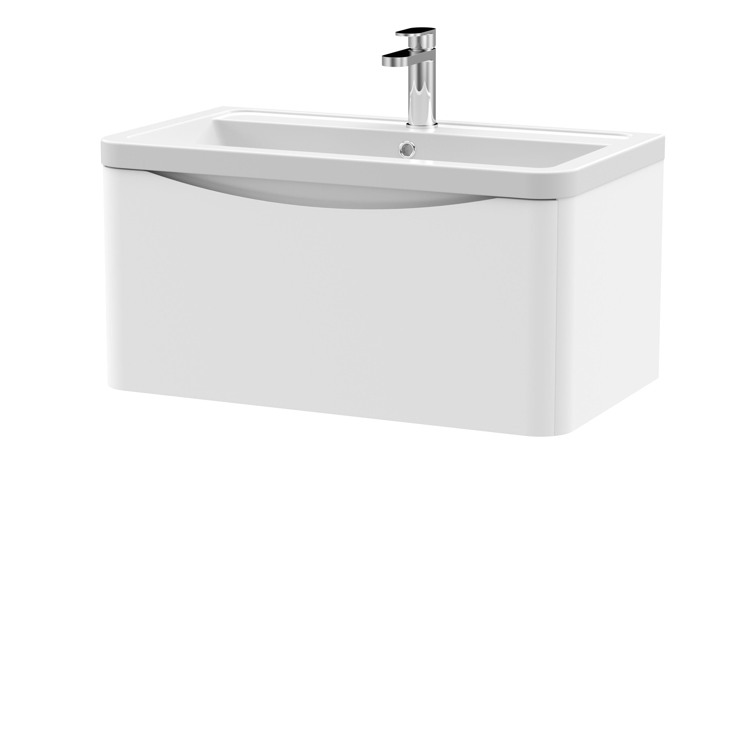 nuie Lunar 800mm Satin White 1 Drawer Wall Hung Vanity Unit With Basin