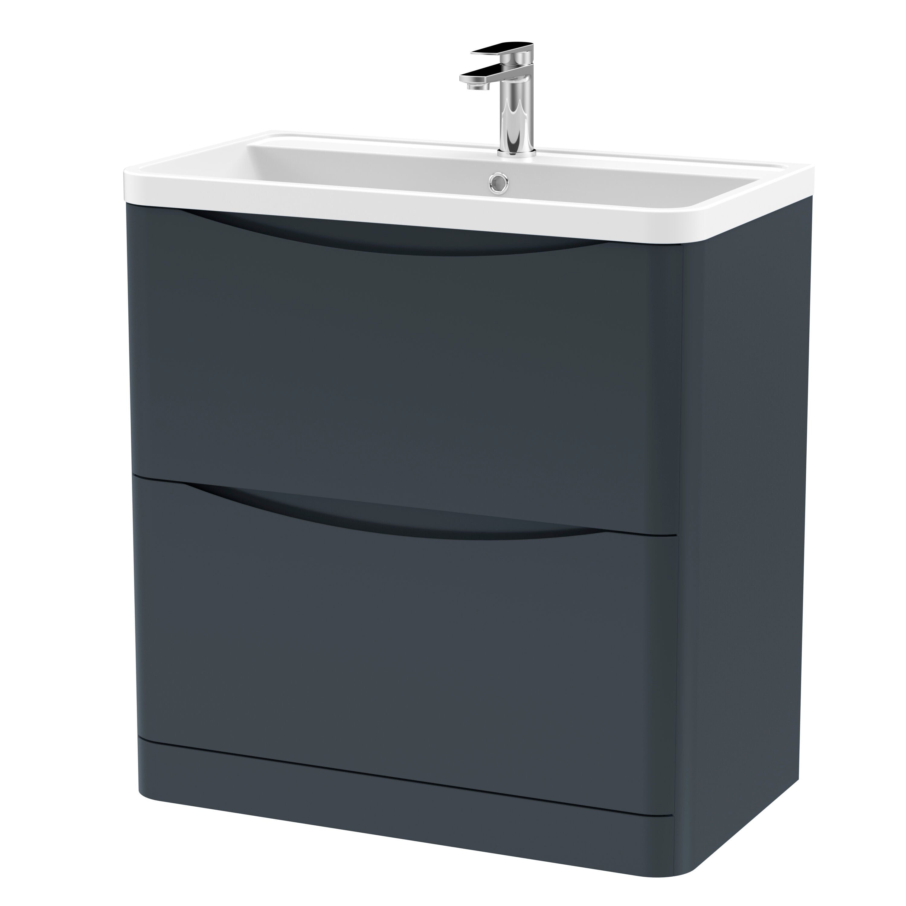 nuie Lunar 800mm Soft Black 2 Drawer Floor Standing Vanity Unit With Polymarble Basin