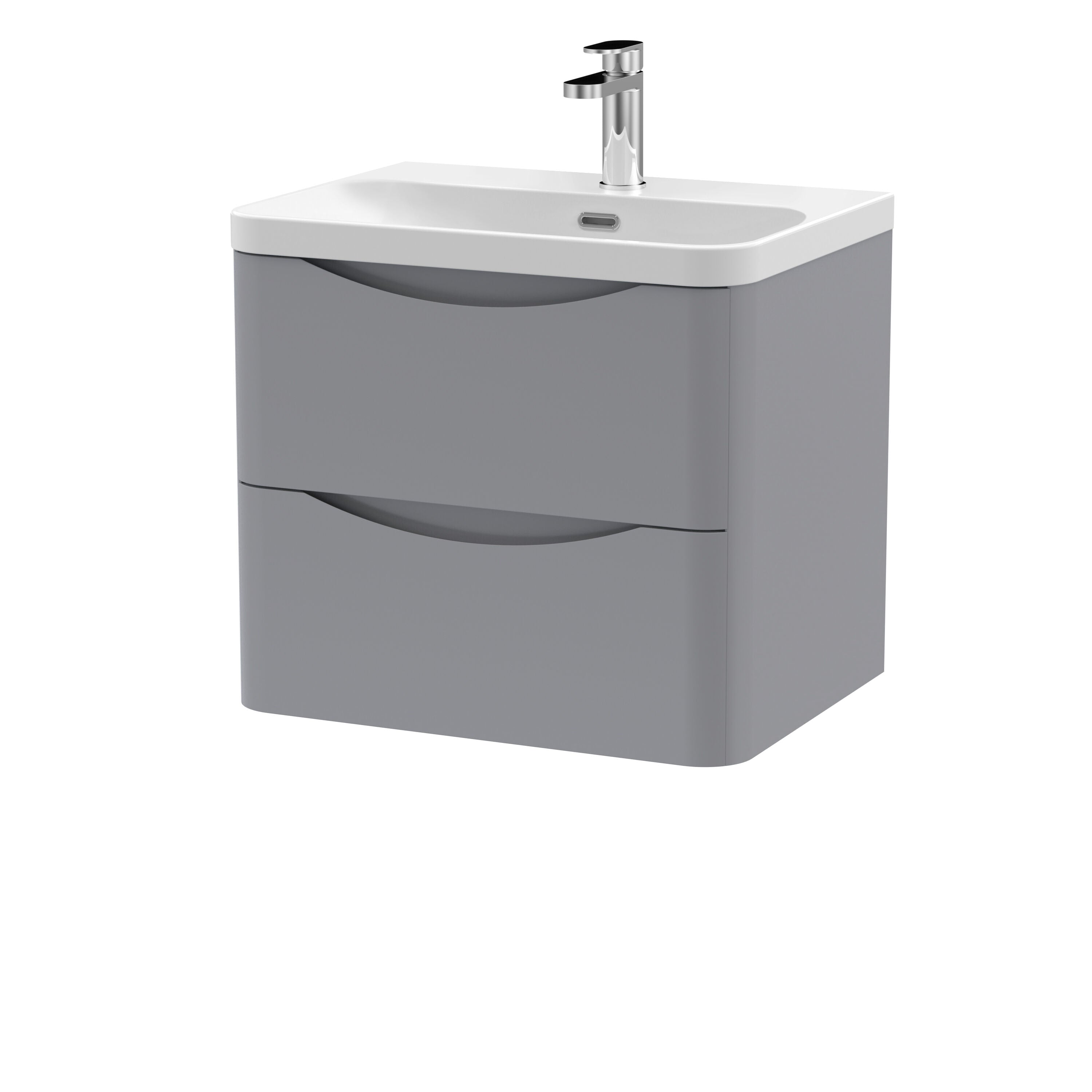nuie Lunar 600mm Satin Grey 2 Drawer Wall Hung Vanity Unit With Thin Edge Basin