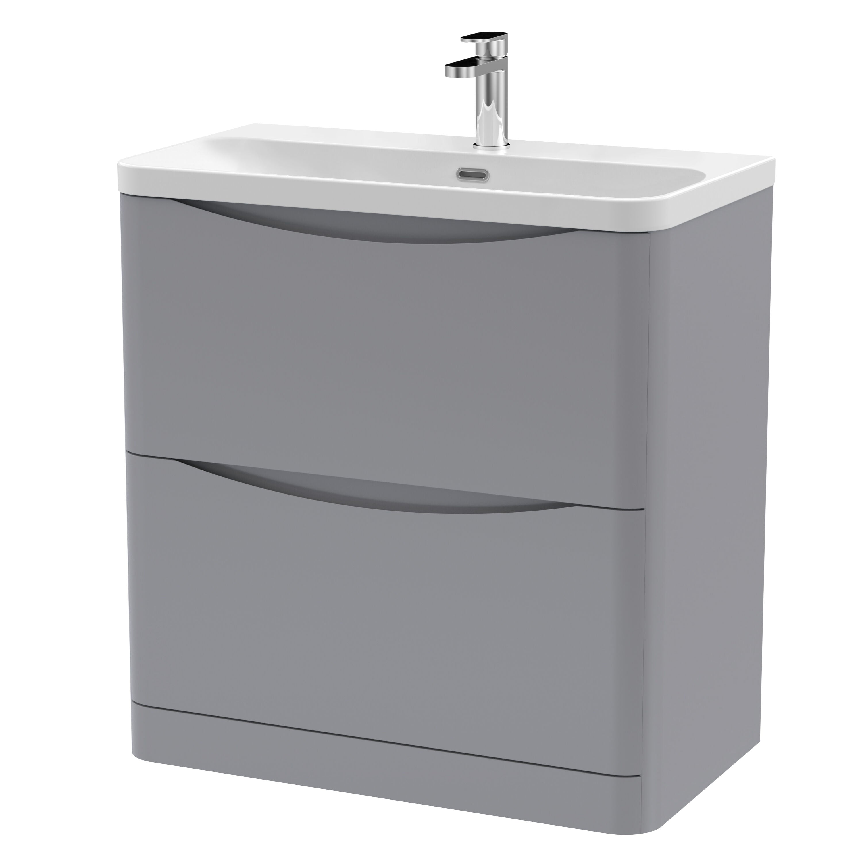 nuie Lunar 800mm Satin Grey 2 Drawer Floor Standing Vanity Unit With Thin Edge Basin