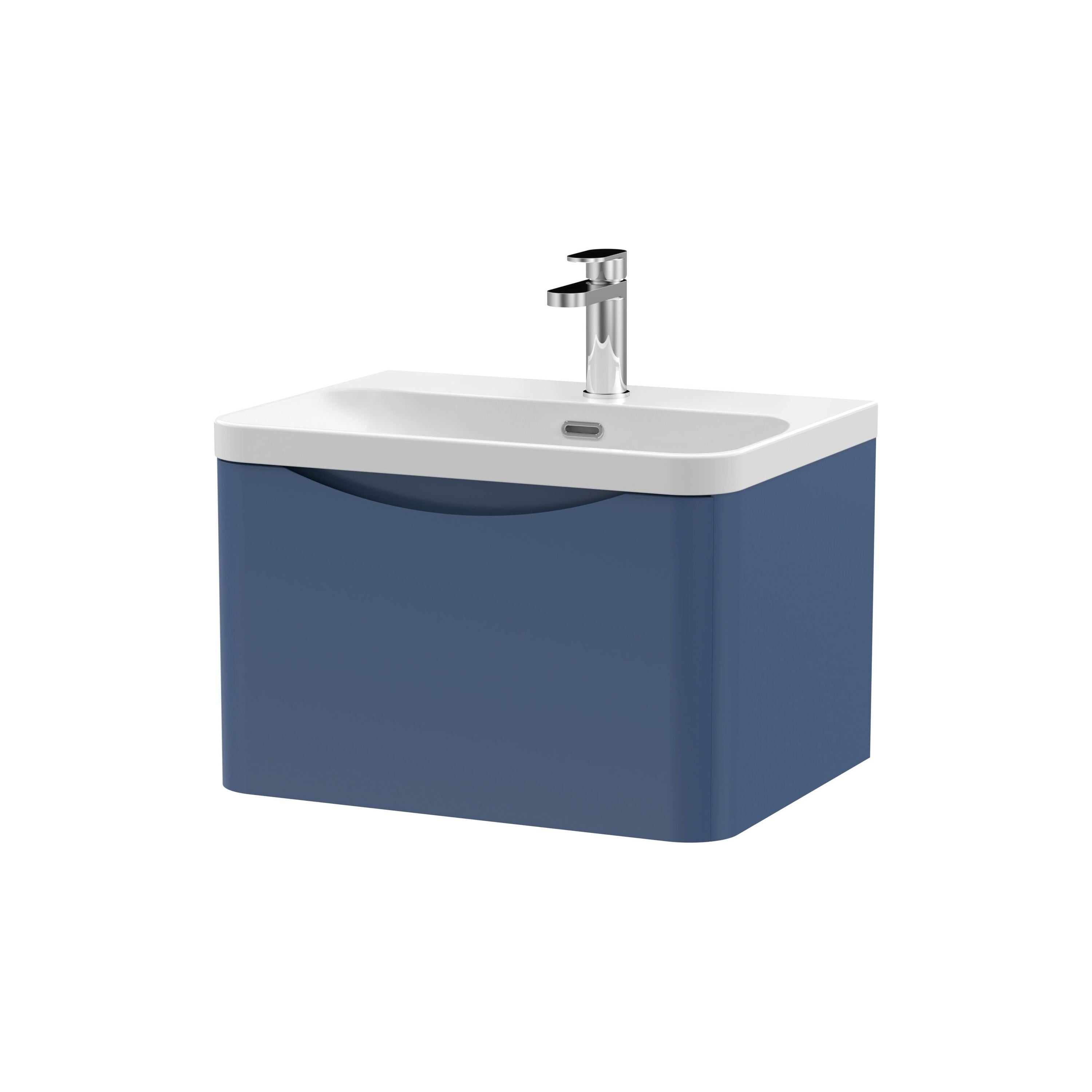 nuie Lunar 600mm Satin Blue 1 Drawer Wall Hung Vanity Unit With Thin Edge Basin