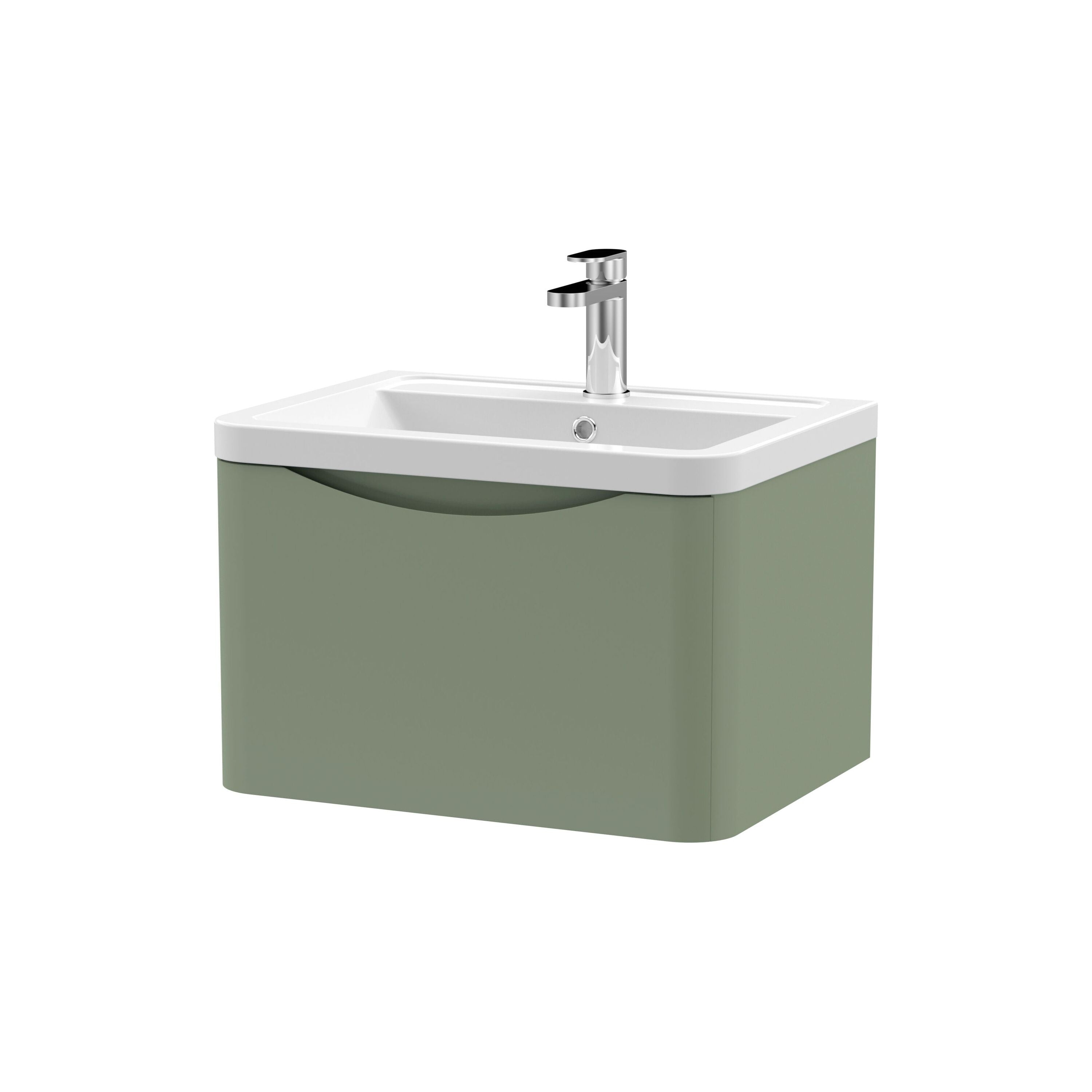 nuie Lunar 600mm Satin Green 1 Drawer Wall Hung Vanity Unit With Basin