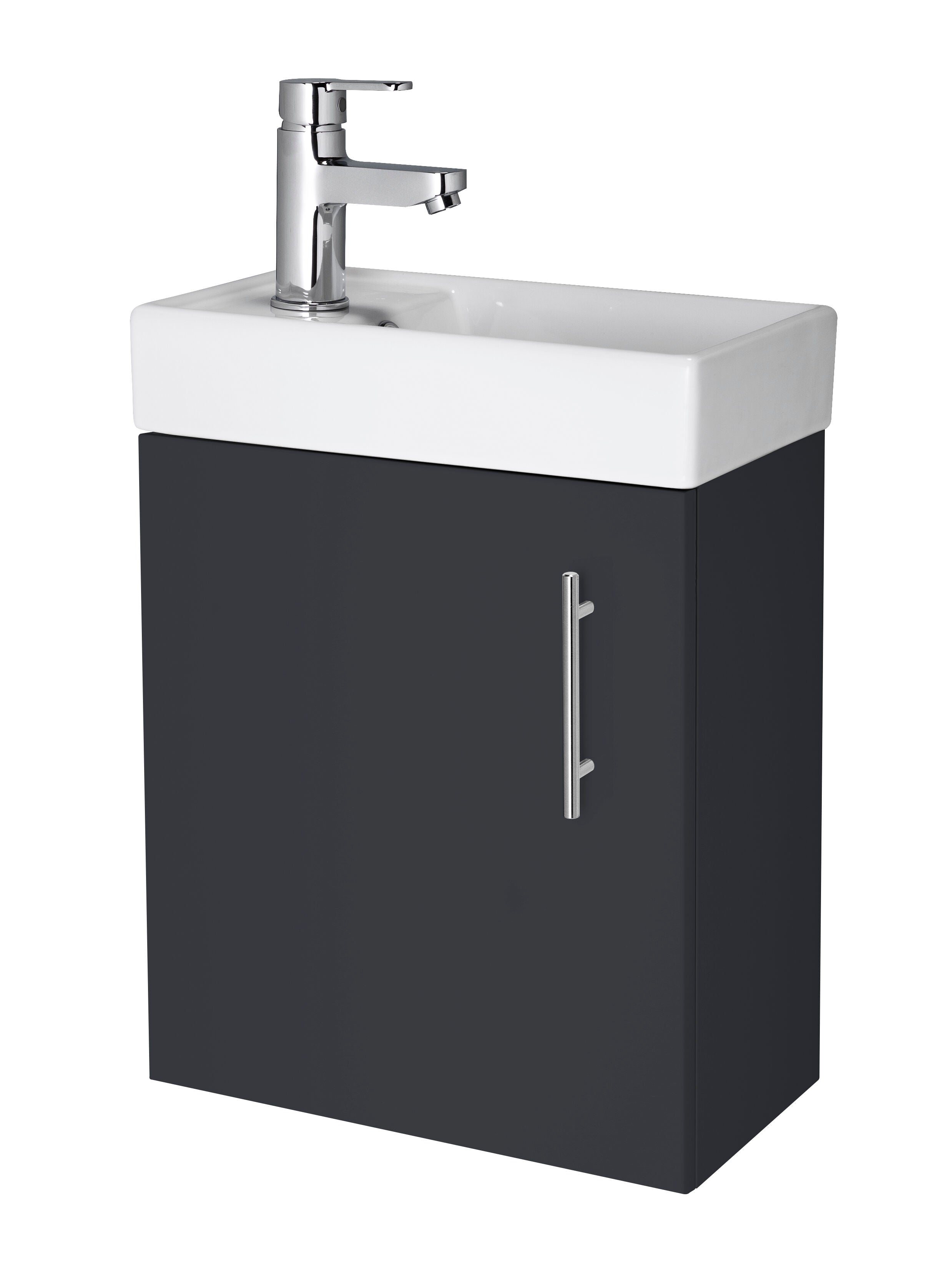 nuie Vault 400mm Soft Black Wall Hung 1 Door Compact Vanity Unit With 1 Tap Hole Basin