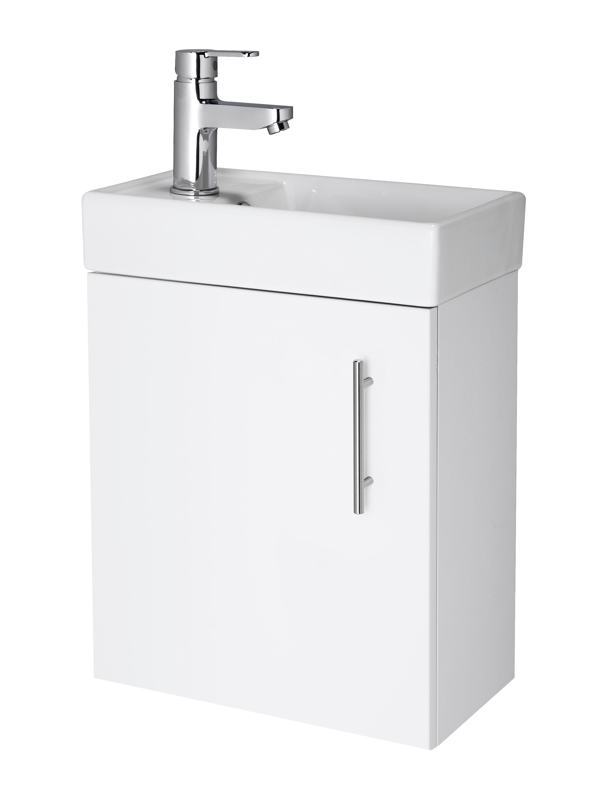 nuie Vault 400mm Gloss White Wall Hung 1 Door Compact Vanity Unit With Ceramic Basin