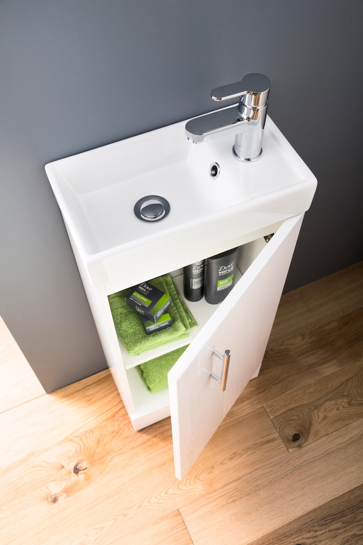 Nuie Vault 400mm Floor Standing 1 Door Compact Vanity Unit With Ceramic Basin