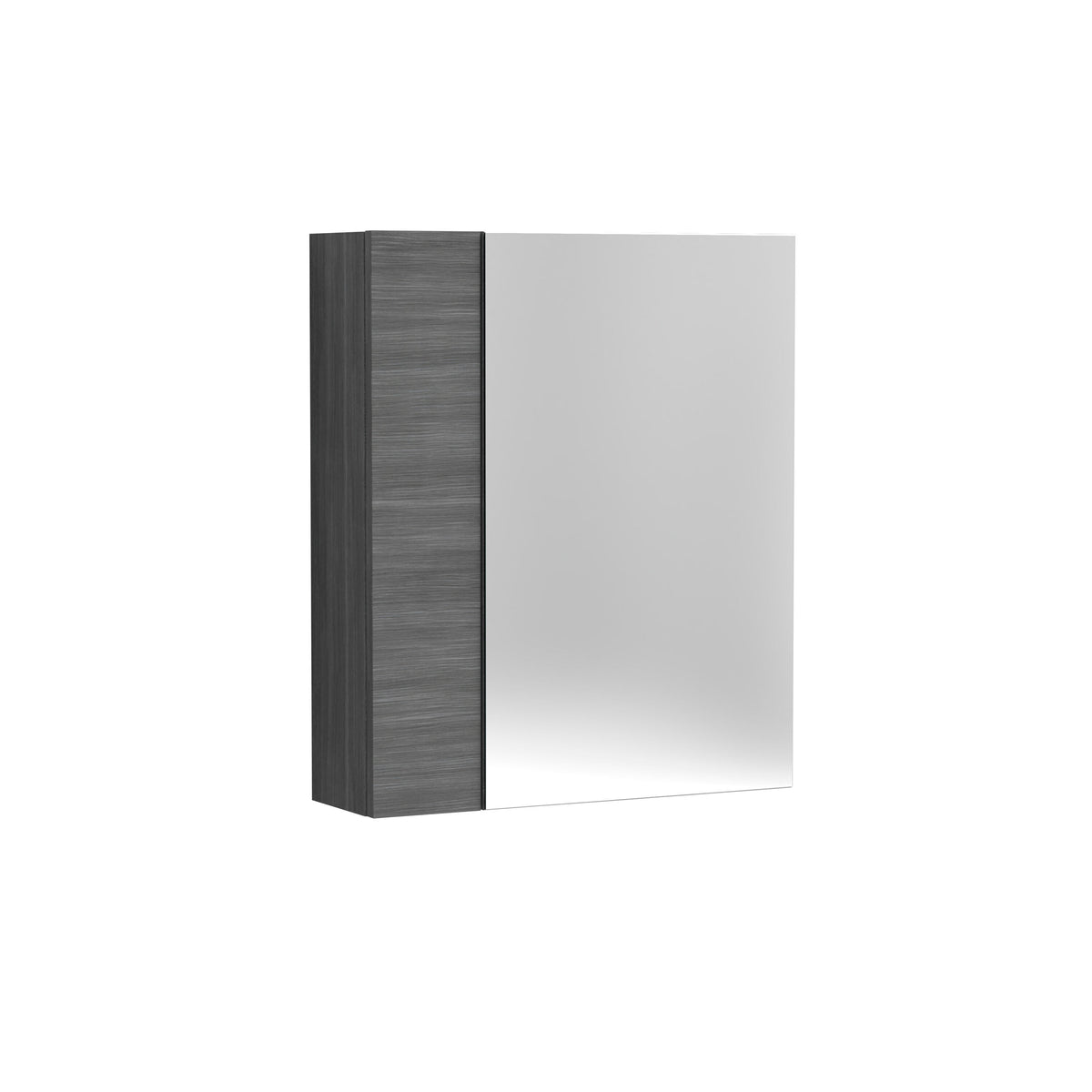 Hudson Reed Wall Hung Single Door Mirror Storage Cabinet, 600mm, Brown Grey Avola