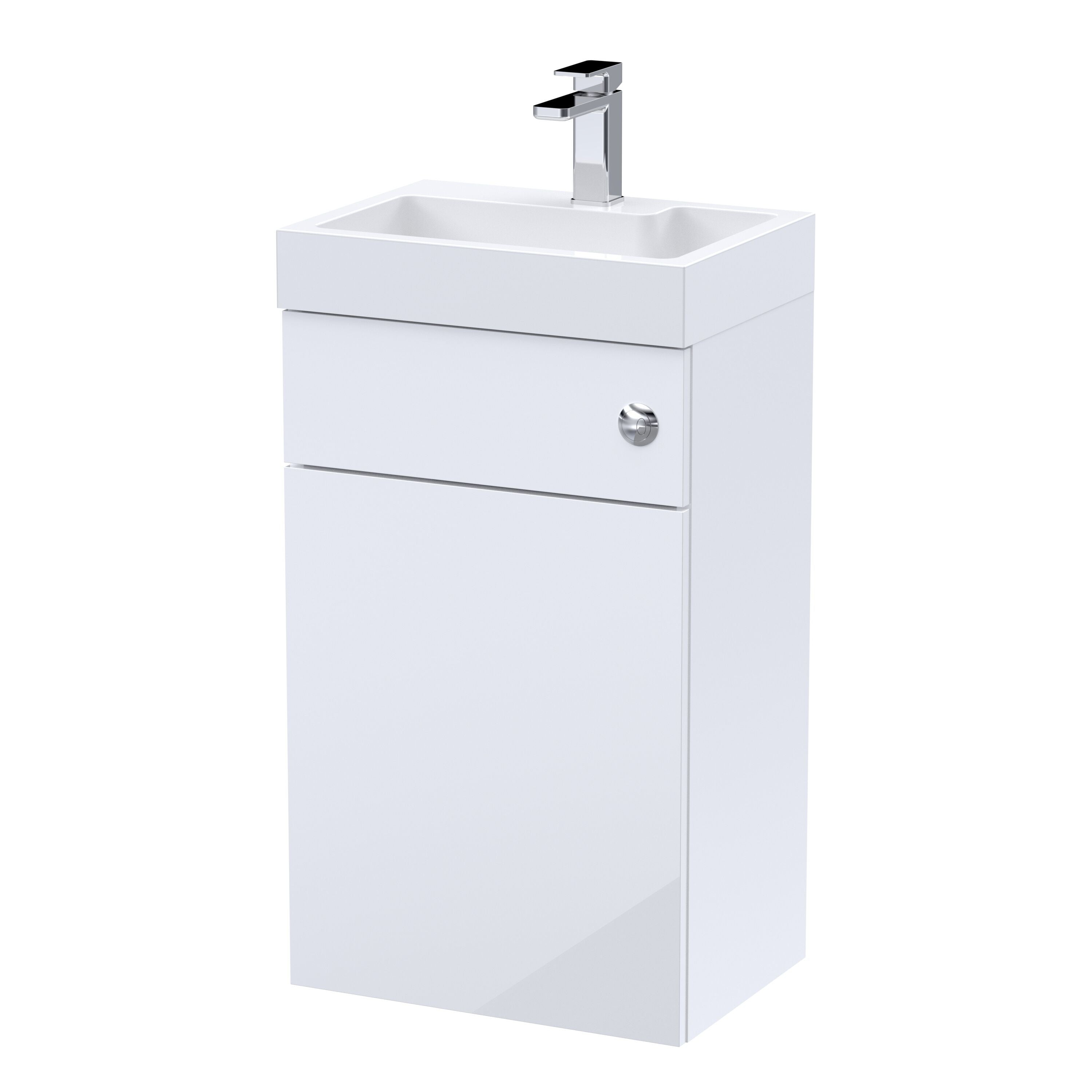 nuie Athena 500mm Gloss White 2 In 1 Floor Standing Vanity Unit With Basin, WC Unit With Concealed Cistern