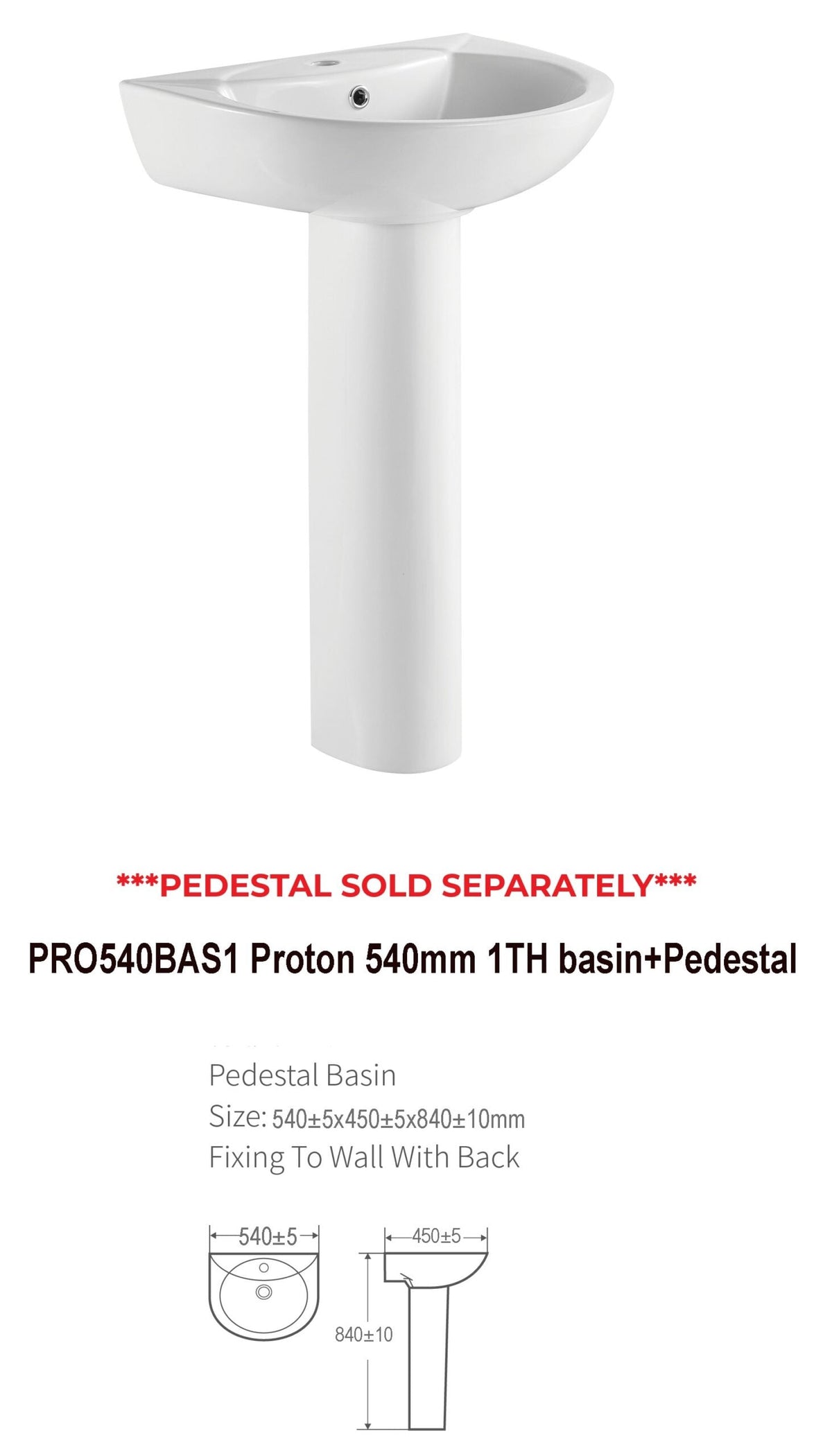 Proton 540mm 1TH Basin - PRO540BAS1 - PRO540BAS1 2