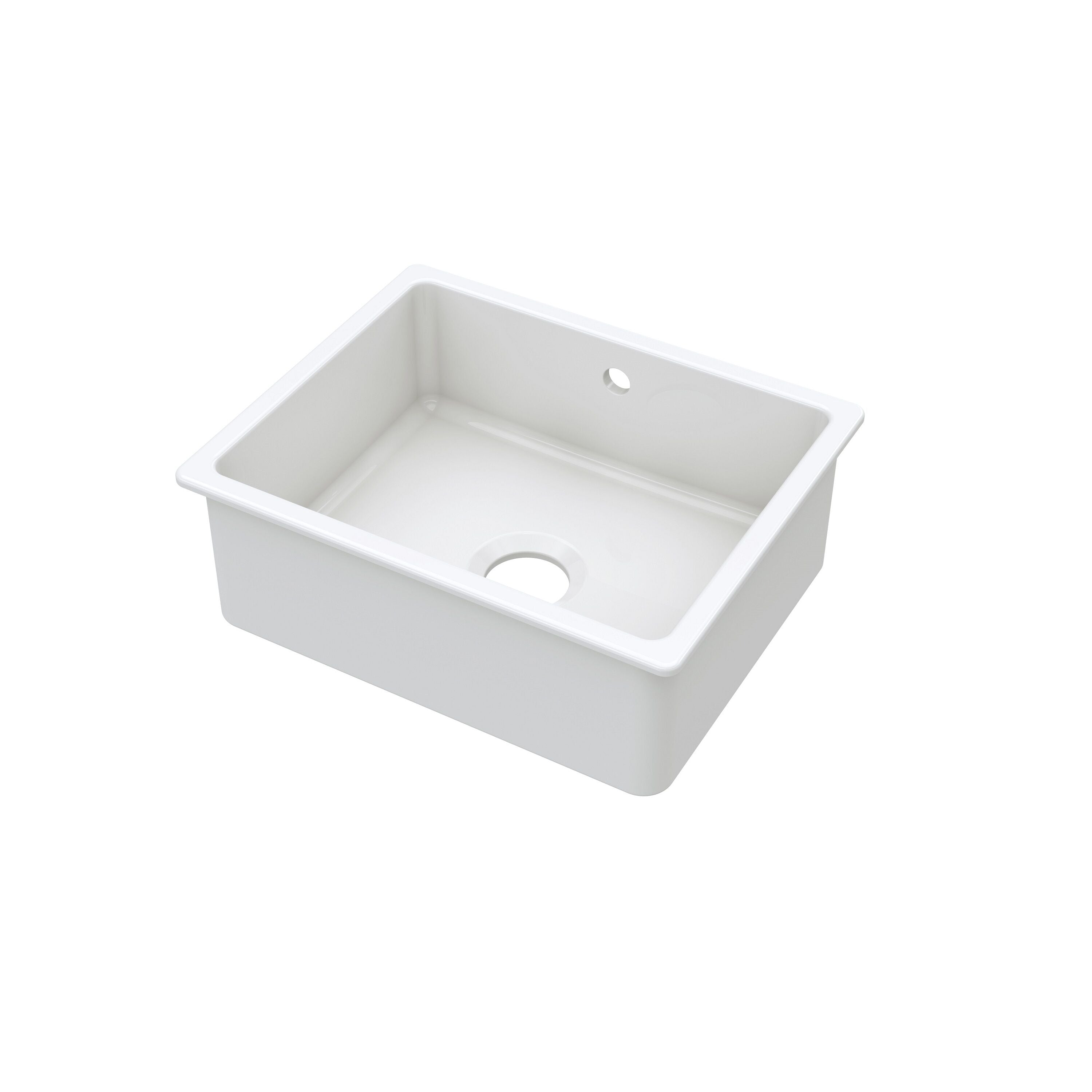 nuie 548mm x 442mm Fireclay White Single Bowl Rectangular Inset Sink With Central Waste And Overflow