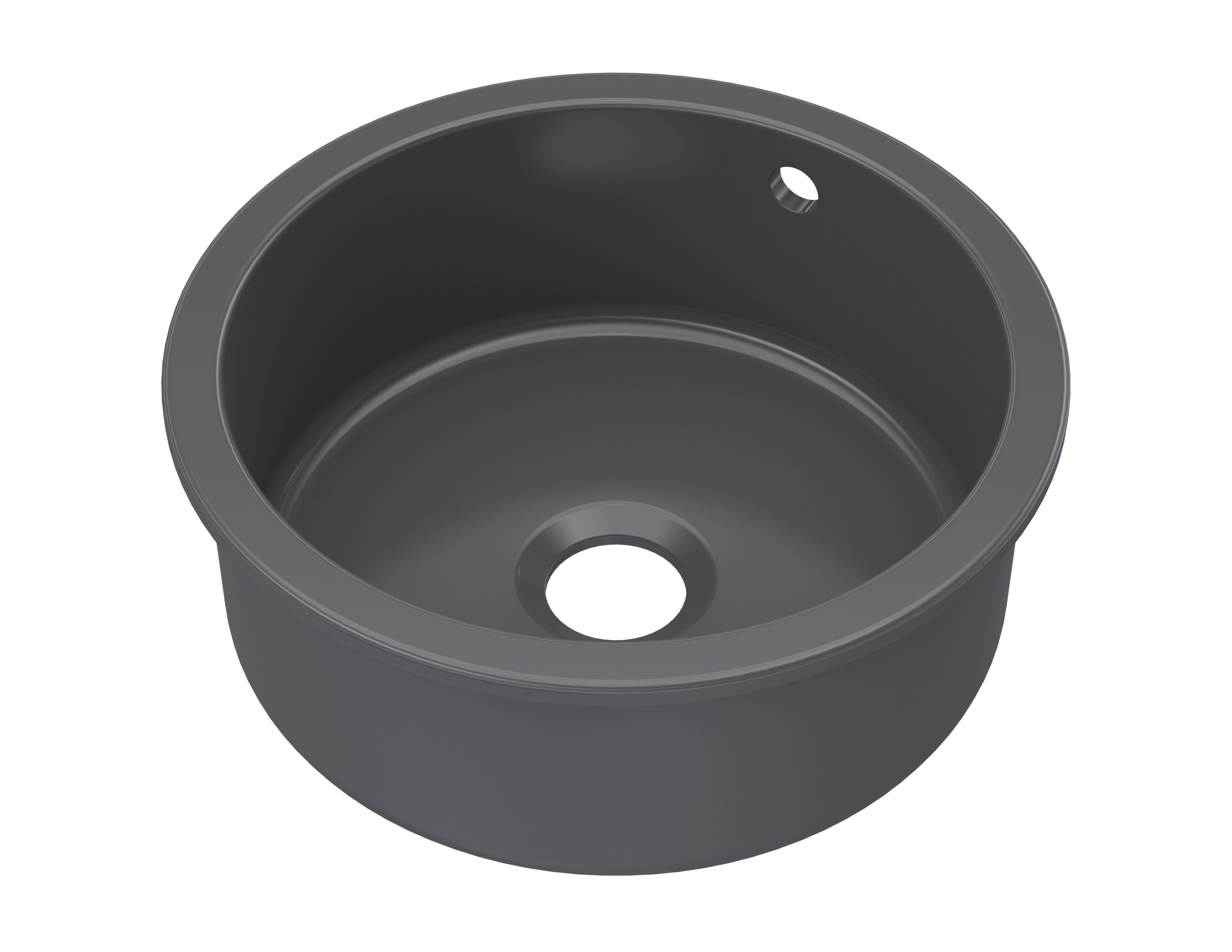 nuie 460mm x 191mm Fireclay Soft Black Single Bowl Round Inset Sink With Central Waste And Overflow