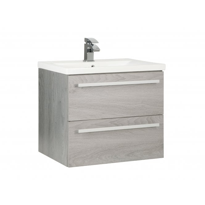 Purity 600mm 2 Drawer Wall Mounted Unit Silver Oak - PSO600WM
