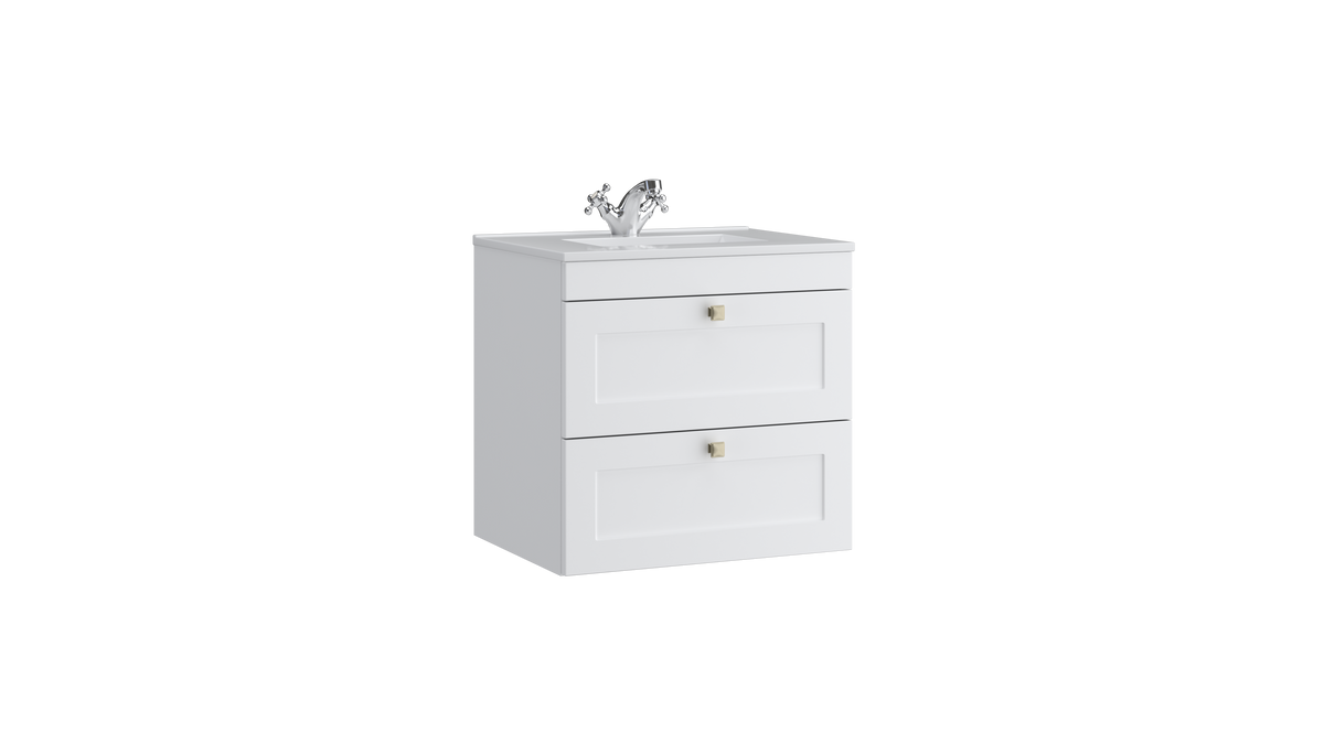 Sanctuary 600mm 2 Drawer Wall Mounted Unit Matt White - SAN600WMDR-SW